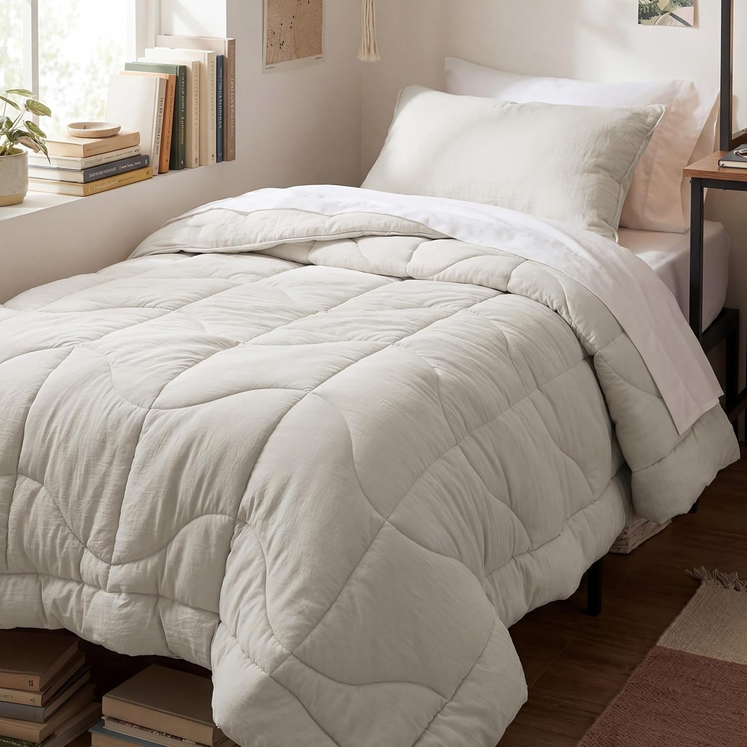 image:imageBedsure Queen Comforter Comforters Queen Size for All Season UltraSoft Down Alternative amp Prewashed Duvet Insert with 4 Tabs Machine Washable White 88x88 InchesLinen