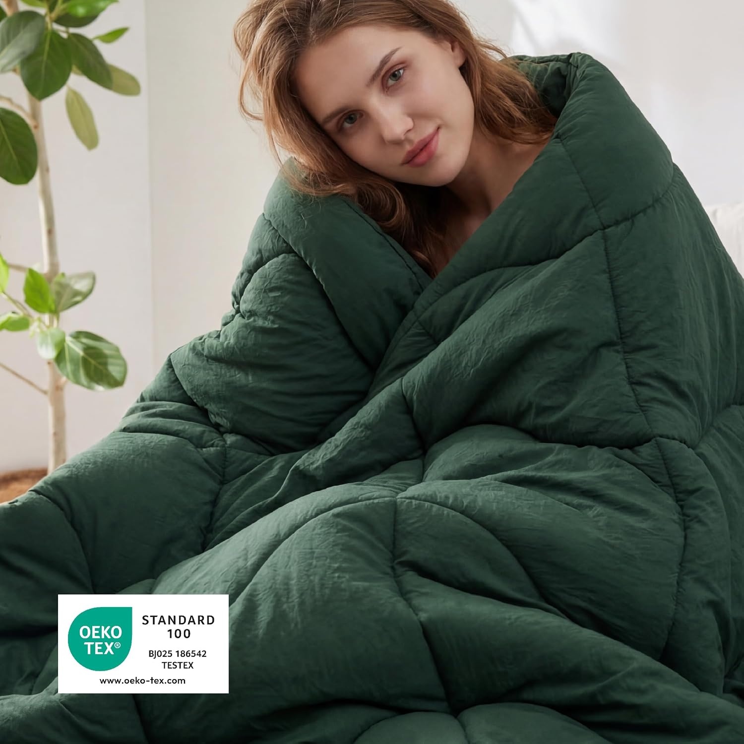 image:imageBedsure Queen Comforter Comforters Queen Size for All Season UltraSoft Down Alternative amp Prewashed Duvet Insert with 4 Tabs Machine Washable White 88x88 InchesOlive Green