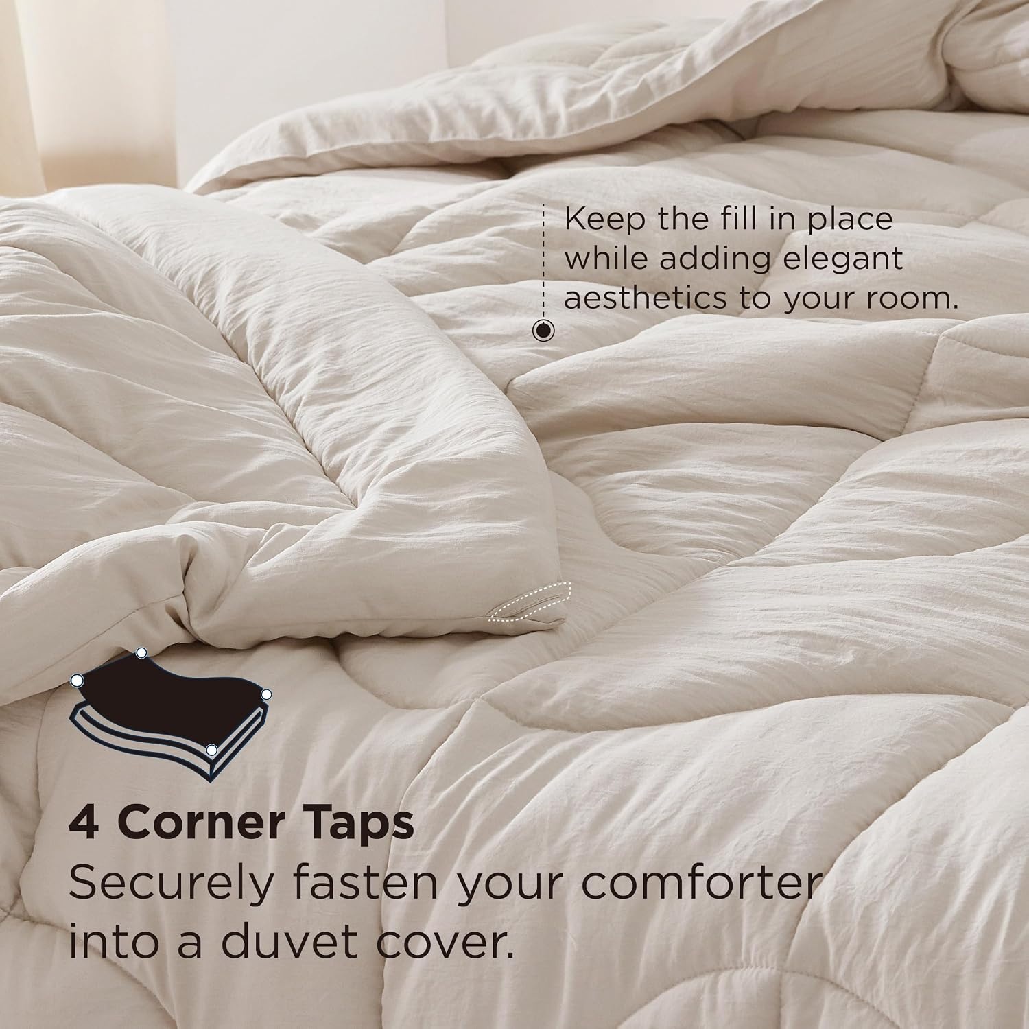 image:imageBedsure Queen Comforter Comforters Queen Size for All Season UltraSoft Down Alternative amp Prewashed Duvet Insert with 4 Tabs Machine Washable White 88x88 InchesLinen