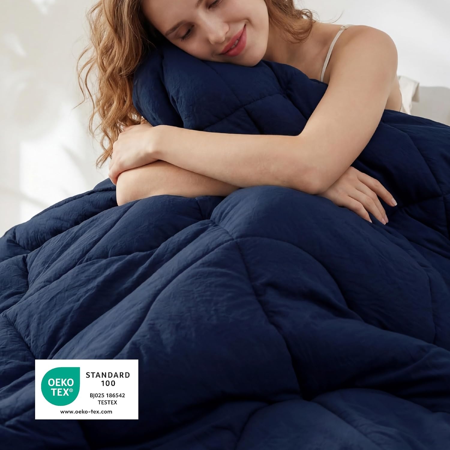 image:imageBedsure Queen Comforter Comforters Queen Size for All Season UltraSoft Down Alternative amp Prewashed Duvet Insert with 4 Tabs Machine Washable White 88x88 InchesNavy