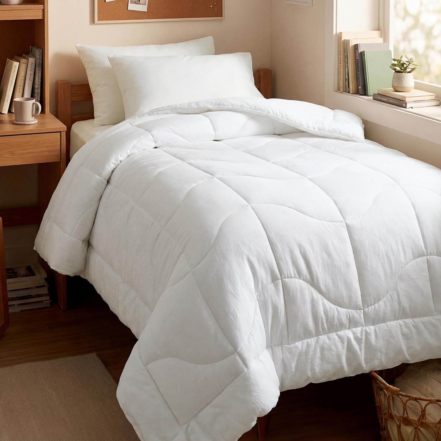 image:imageBedsure Queen Comforter Comforters Queen Size for All Season UltraSoft Down Alternative amp Prewashed Duvet Insert with 4 Tabs Machine Washable White 88x88 InchesWhite