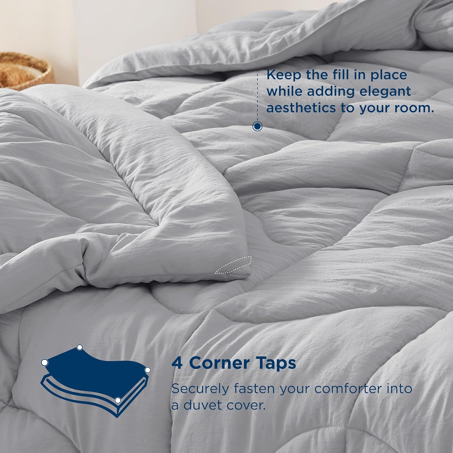 image:imageBedsure Queen Comforter Comforters Queen Size for All Season UltraSoft Down Alternative amp Prewashed Duvet Insert with 4 Tabs Machine Washable White 88x88 InchesLight Grey