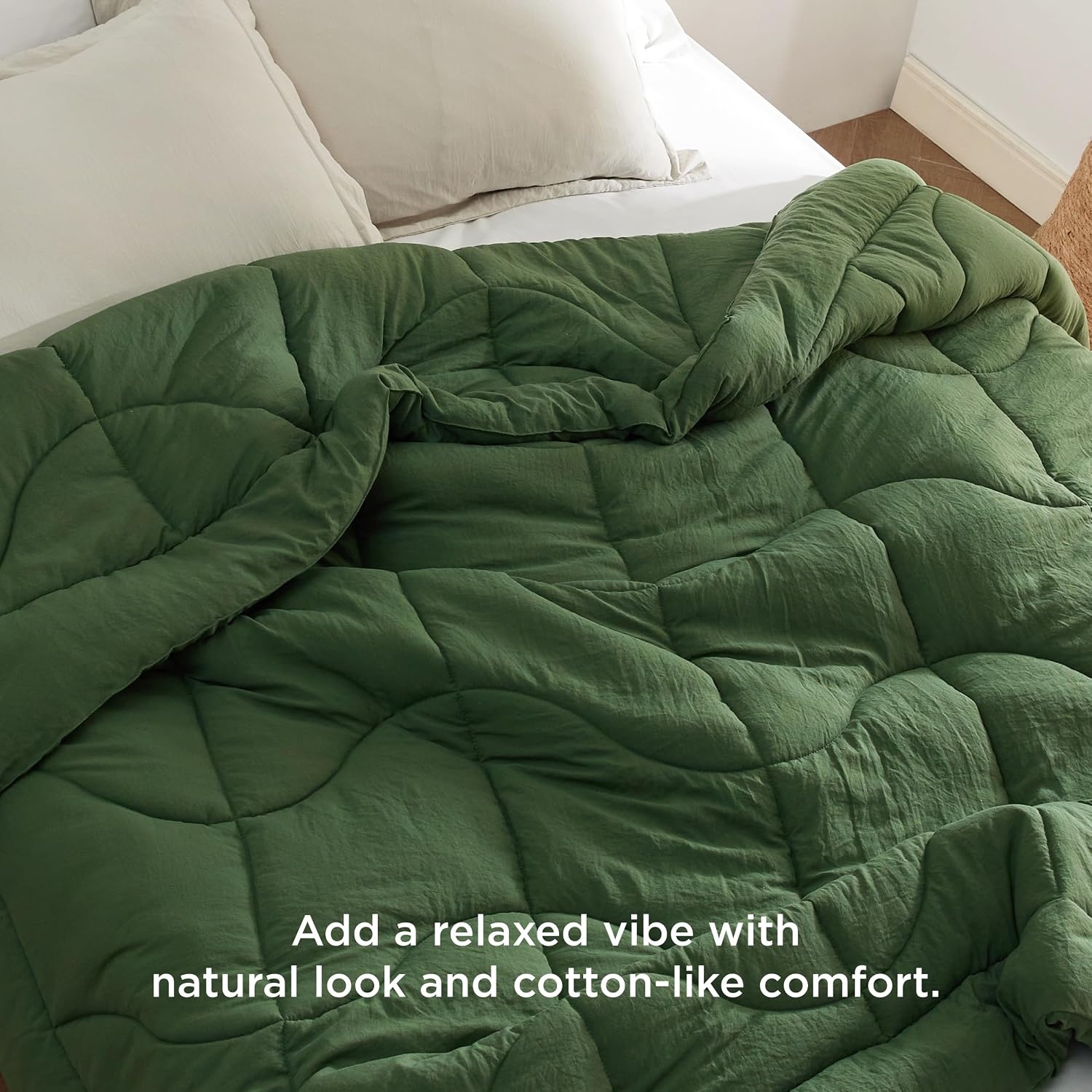 image:imageBedsure Queen Comforter Comforters Queen Size for All Season UltraSoft Down Alternative amp Prewashed Duvet Insert with 4 Tabs Machine Washable White 88x88 InchesOlive Green