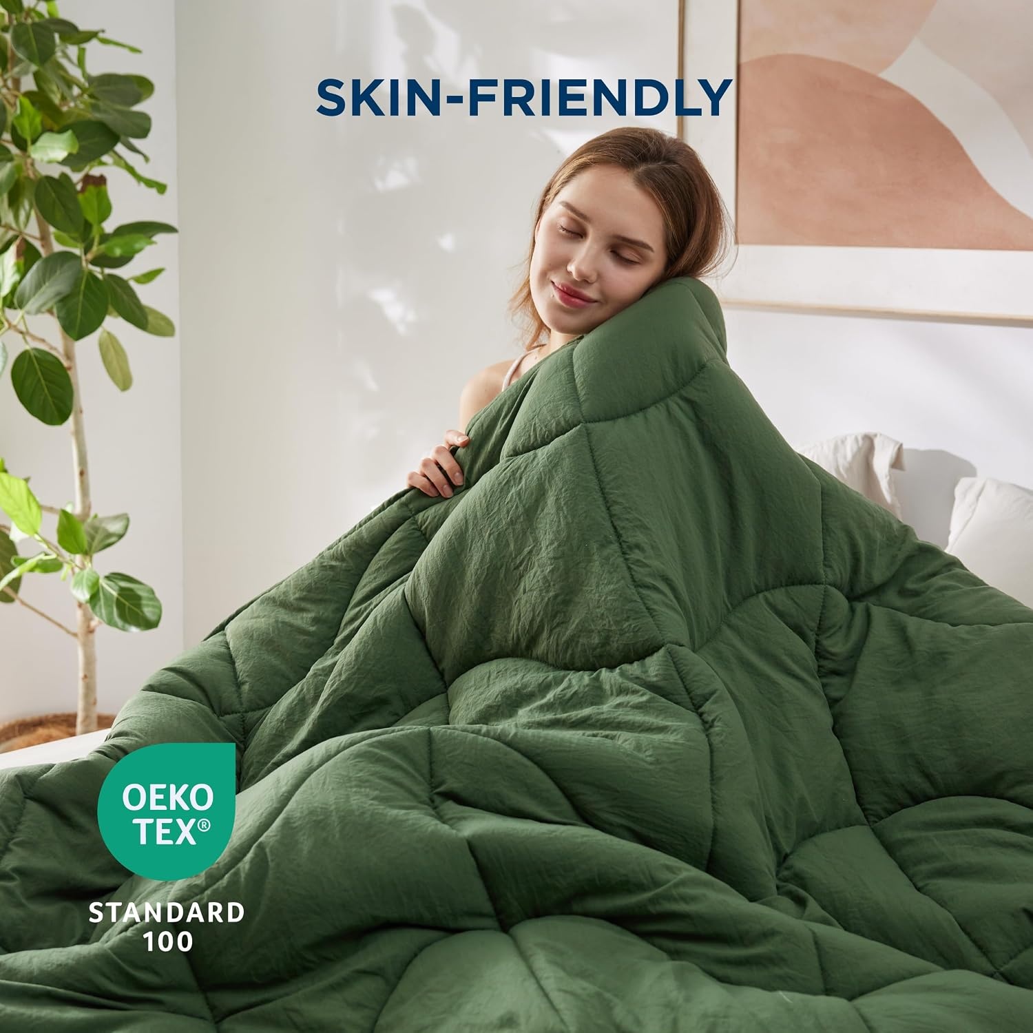 image:imageBedsure Queen Comforter Comforters Queen Size for All Season UltraSoft Down Alternative amp Prewashed Duvet Insert with 4 Tabs Machine Washable White 88x88 InchesOlive Green