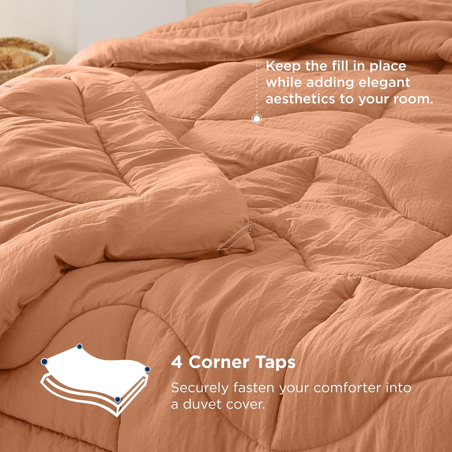 image:imageBedsure Queen Comforter Comforters Queen Size for All Season UltraSoft Down Alternative amp Prewashed Duvet Insert with 4 Tabs Machine Washable White 88x88 InchesBurnt Orange