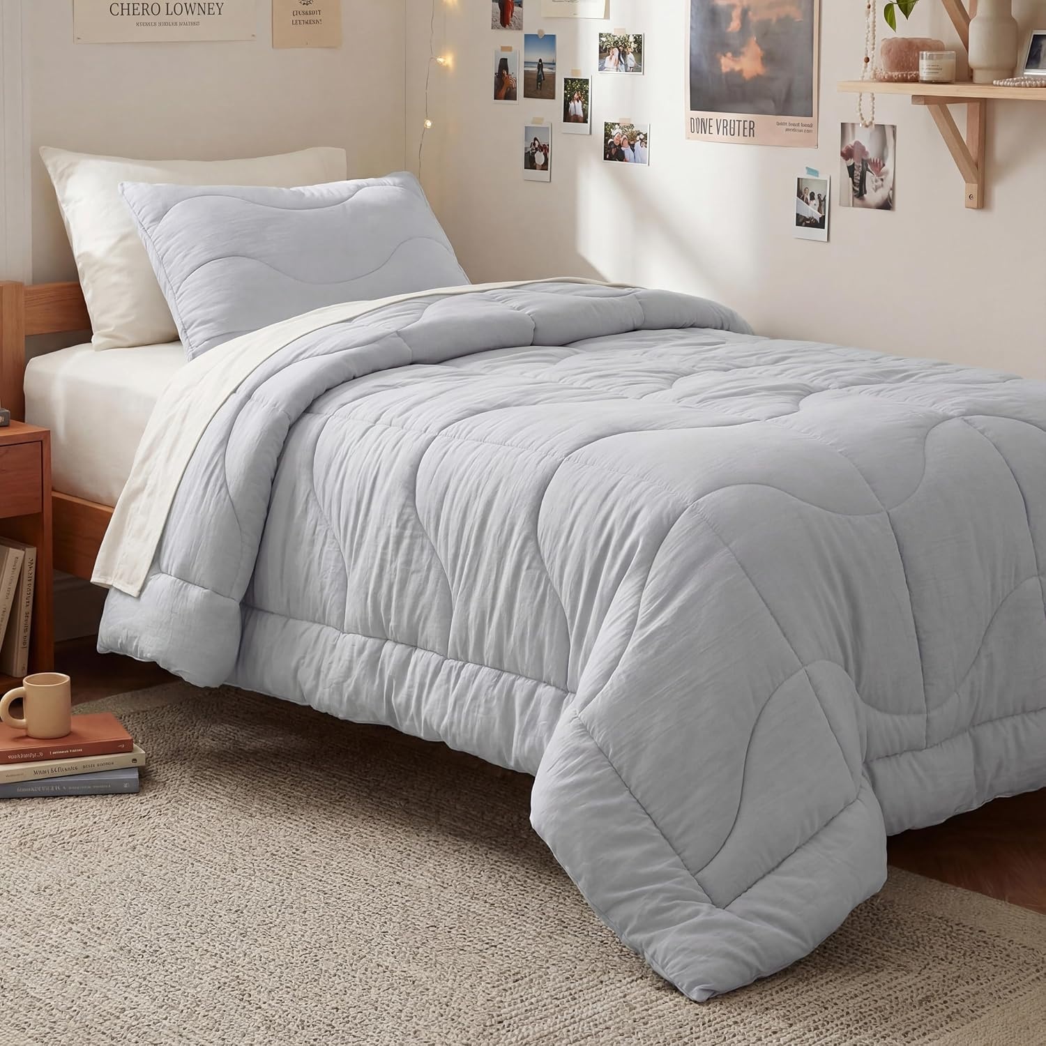 image:imageBedsure Queen Comforter Comforters Queen Size for All Season UltraSoft Down Alternative amp Prewashed Duvet Insert with 4 Tabs Machine Washable White 88x88 InchesLight Grey