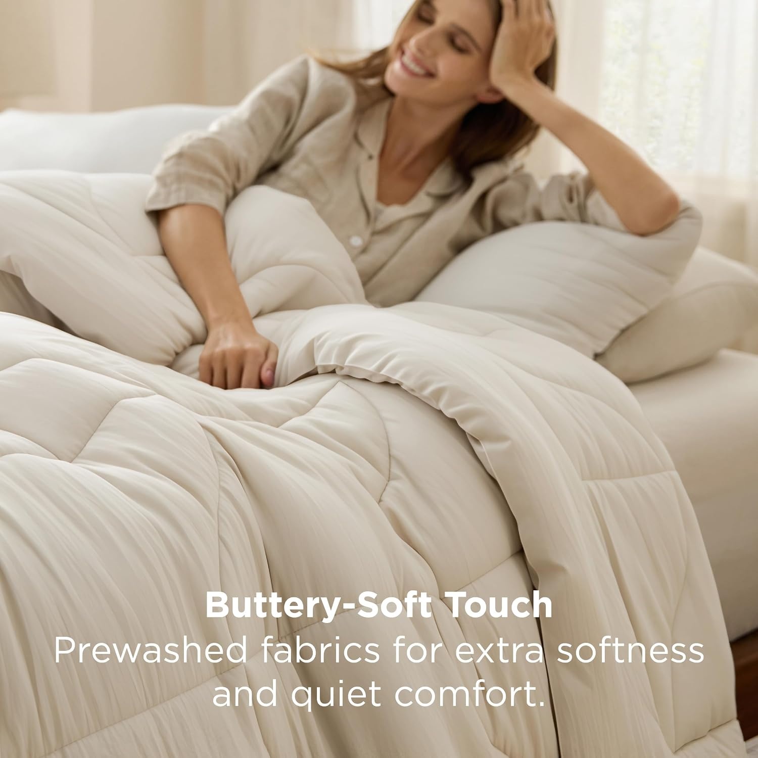 image:imageBedsure Queen Comforter Comforters Queen Size for All Season UltraSoft Down Alternative amp Prewashed Duvet Insert with 4 Tabs Machine Washable White 88x88 InchesCream