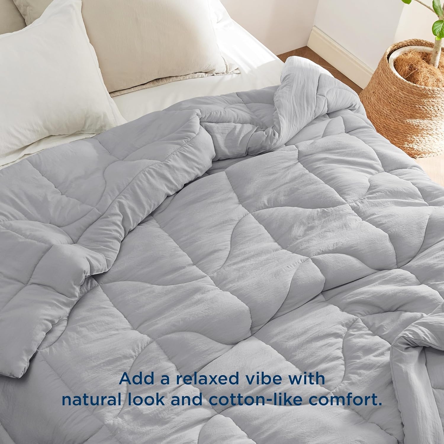 image:imageBedsure Queen Comforter Comforters Queen Size for All Season UltraSoft Down Alternative amp Prewashed Duvet Insert with 4 Tabs Machine Washable White 88x88 InchesLight Grey