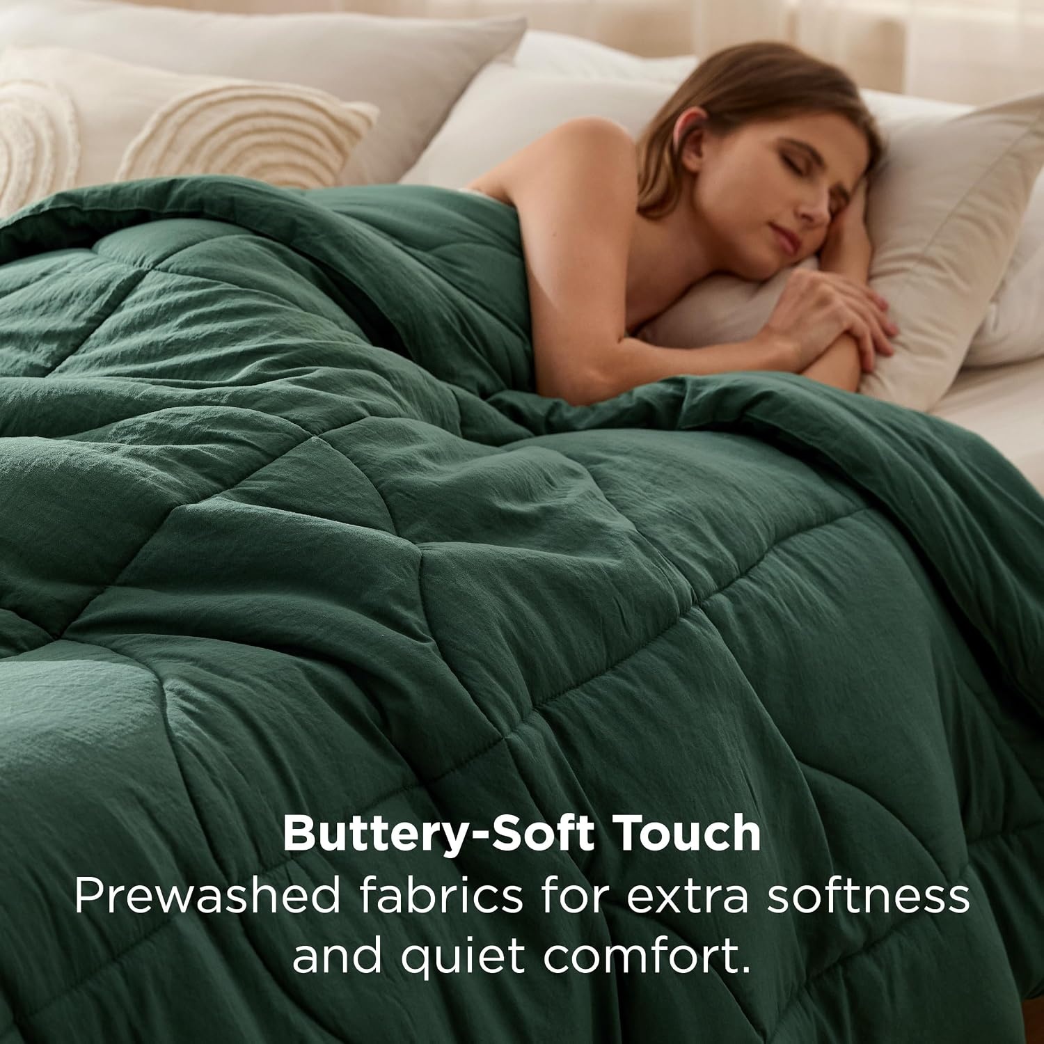 image:imageBedsure Queen Comforter Comforters Queen Size for All Season UltraSoft Down Alternative amp Prewashed Duvet Insert with 4 Tabs Machine Washable White 88x88 InchesOlive Green