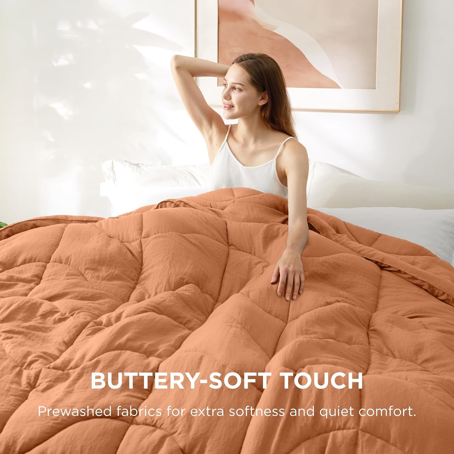 image:imageBedsure Queen Comforter Comforters Queen Size for All Season UltraSoft Down Alternative amp Prewashed Duvet Insert with 4 Tabs Machine Washable White 88x88 InchesBurnt Orange