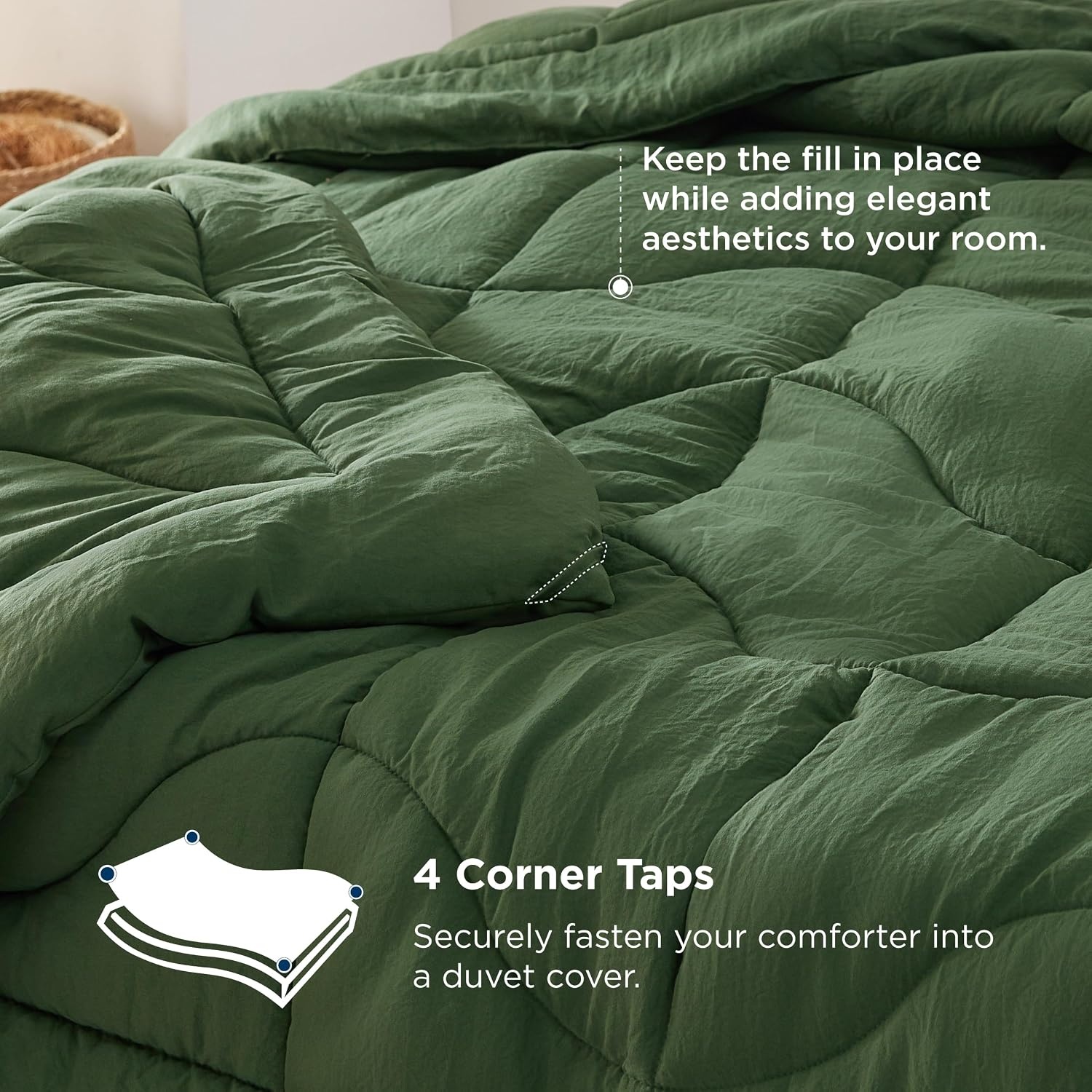image:imageBedsure Queen Comforter Comforters Queen Size for All Season UltraSoft Down Alternative amp Prewashed Duvet Insert with 4 Tabs Machine Washable White 88x88 InchesOlive Green