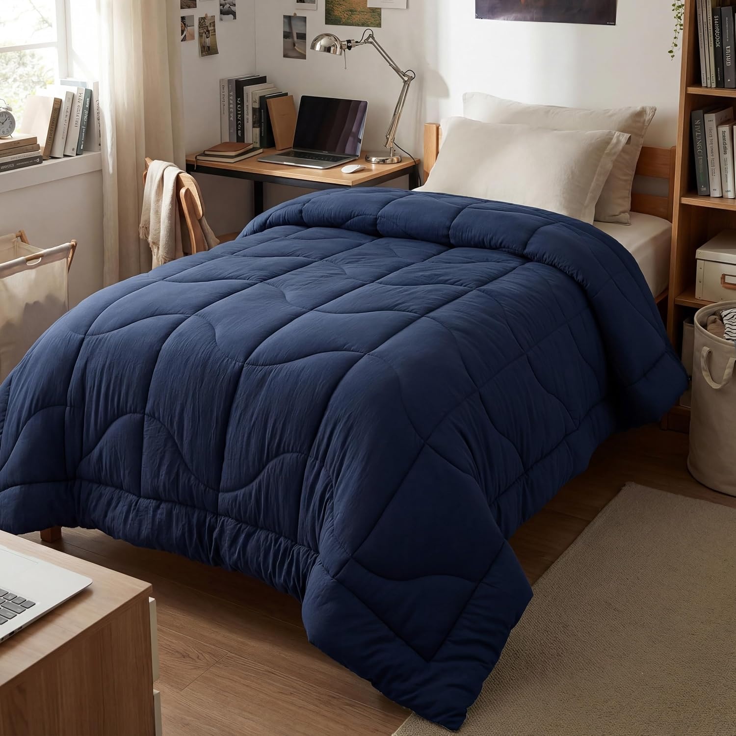image:imageBedsure Queen Comforter Comforters Queen Size for All Season UltraSoft Down Alternative amp Prewashed Duvet Insert with 4 Tabs Machine Washable White 88x88 InchesNavy