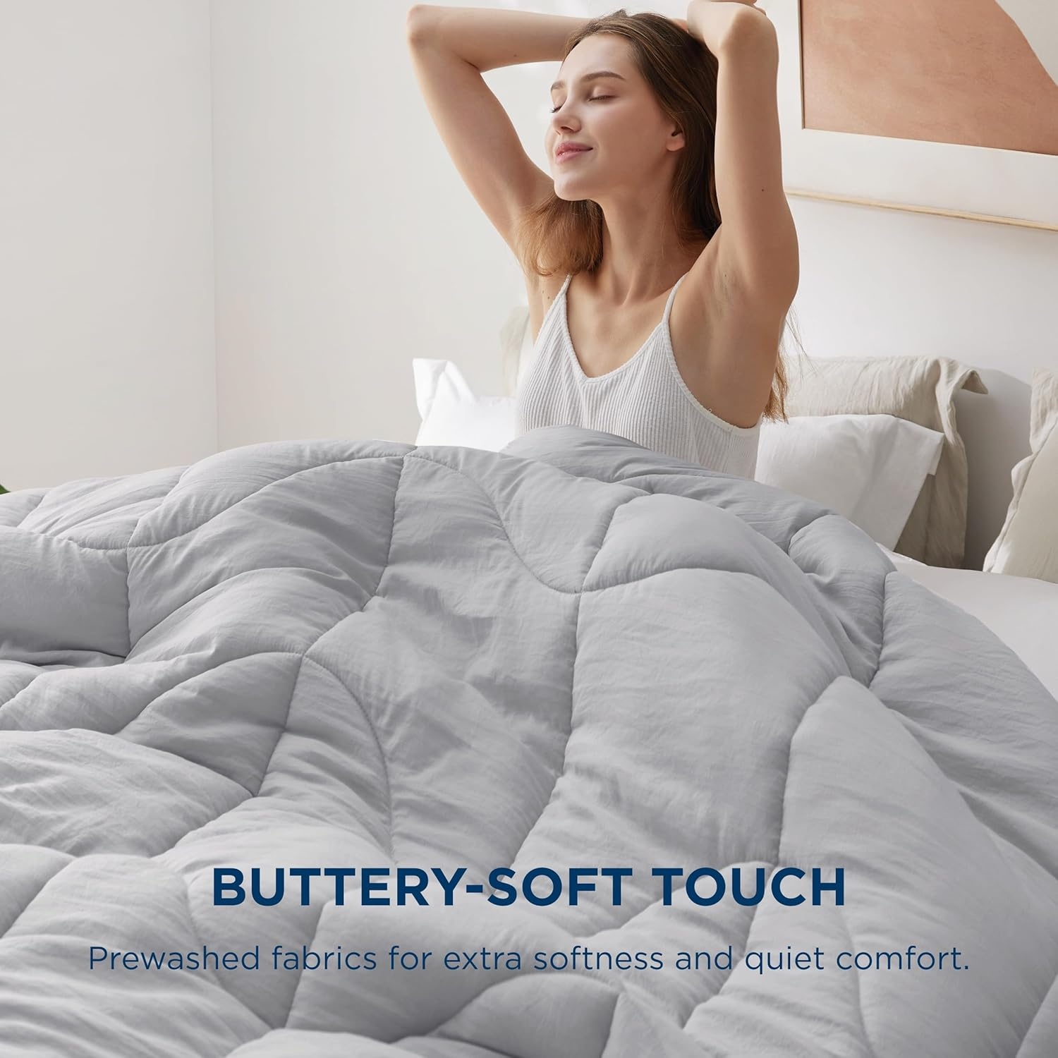 image:imageBedsure Queen Comforter Comforters Queen Size for All Season UltraSoft Down Alternative amp Prewashed Duvet Insert with 4 Tabs Machine Washable White 88x88 InchesLight Grey