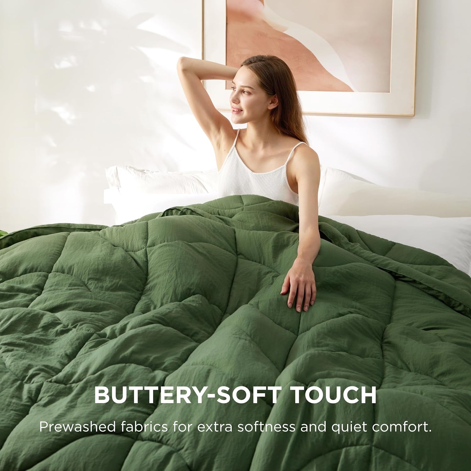 image:imageBedsure Queen Comforter Comforters Queen Size for All Season UltraSoft Down Alternative amp Prewashed Duvet Insert with 4 Tabs Machine Washable White 88x88 InchesOlive Green