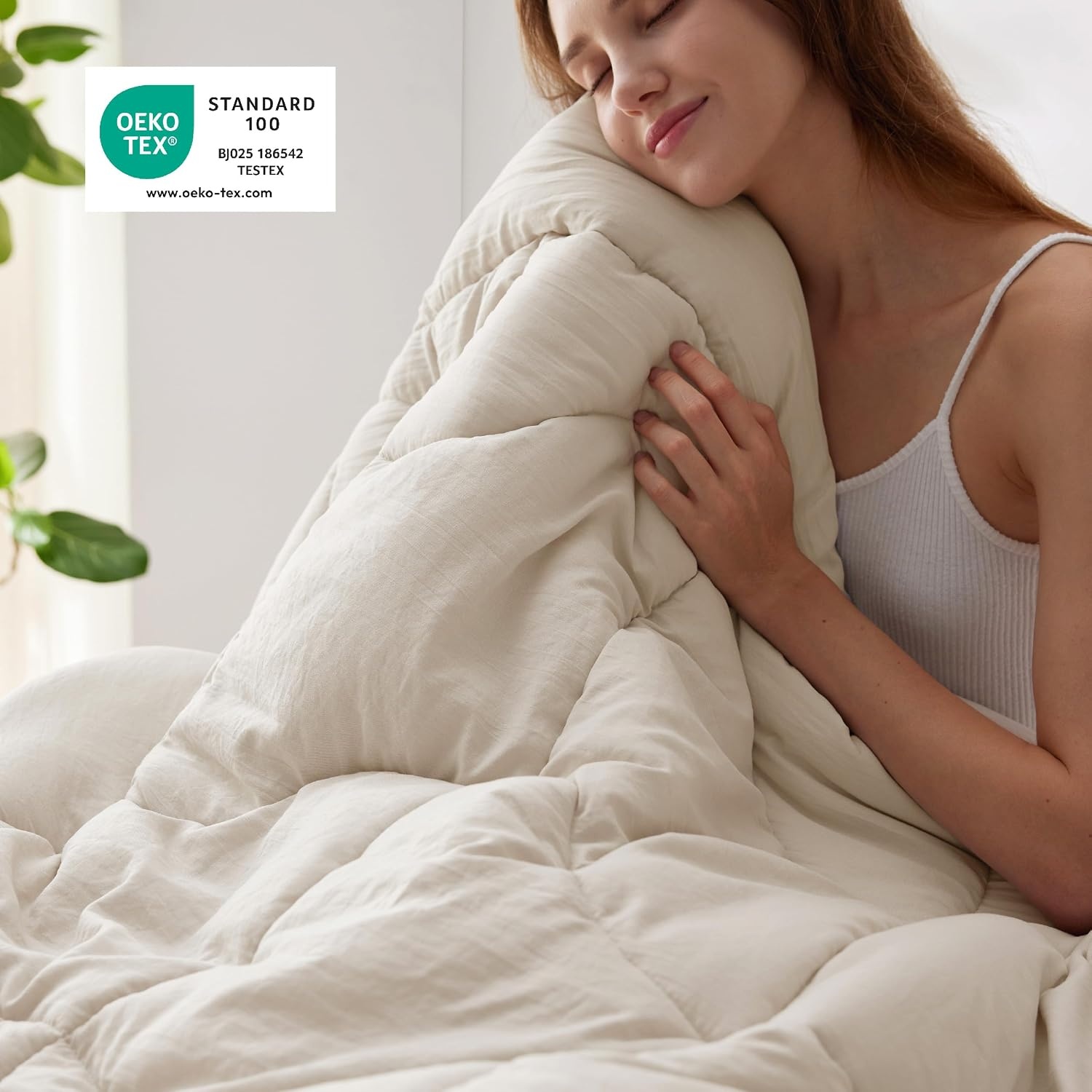 image:imageBedsure Queen Comforter Comforters Queen Size for All Season UltraSoft Down Alternative amp Prewashed Duvet Insert with 4 Tabs Machine Washable White 88x88 InchesCream