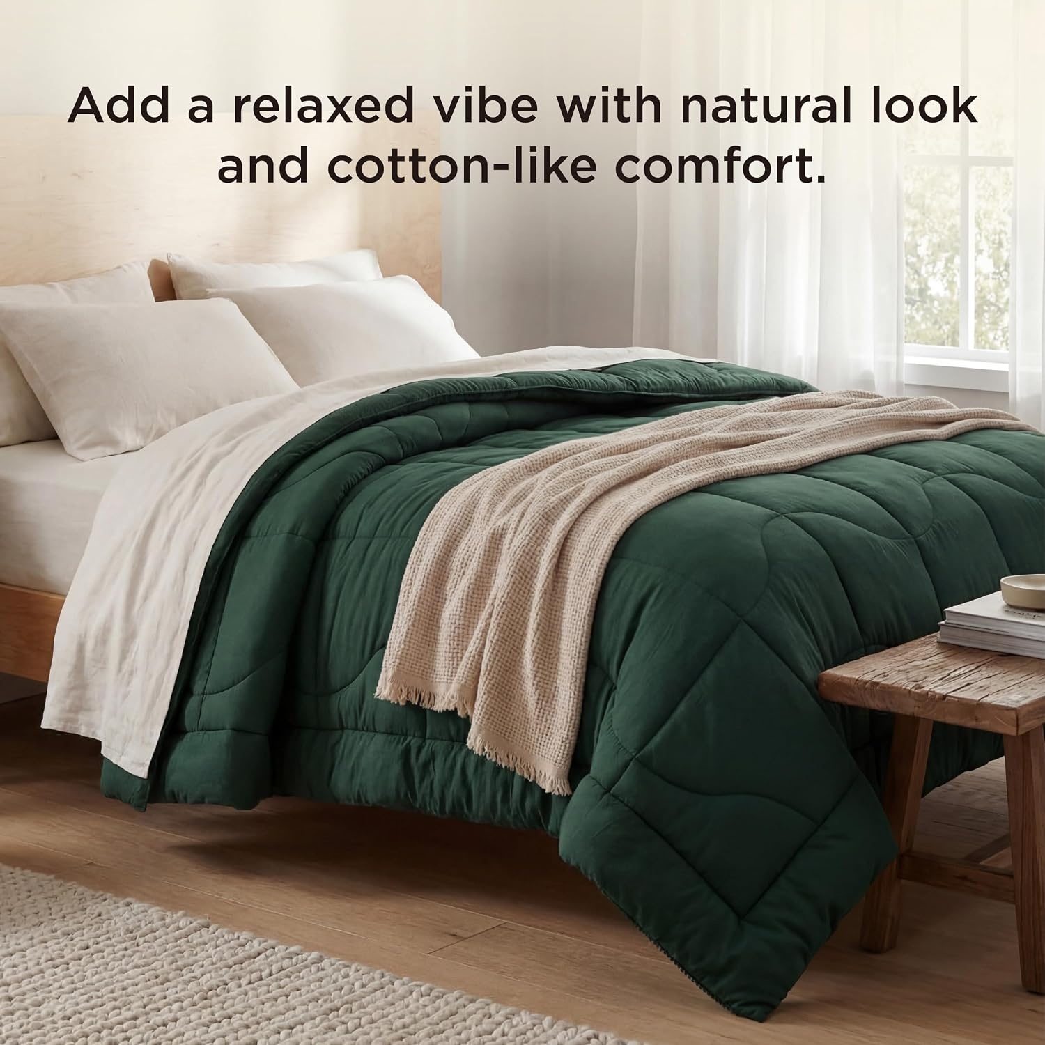 image:imageBedsure Queen Comforter Comforters Queen Size for All Season UltraSoft Down Alternative amp Prewashed Duvet Insert with 4 Tabs Machine Washable White 88x88 InchesOlive Green