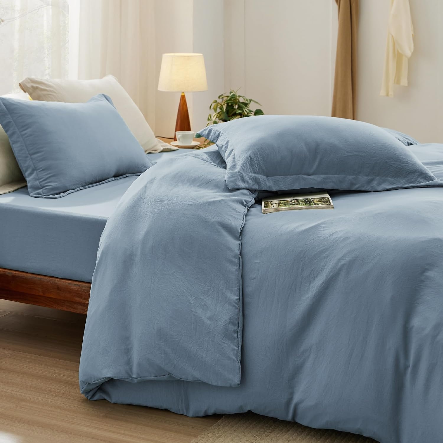 image:imageBedsure White Duvet Cover Queen Size 3 Pieces Prewashed CottonLike Polyester Extra Soft Bedding Set Includes 1 Duvet Cover 90x90 Inches with Zipper Closure amp 2 Pillow Shams Comforter Not Included05 Mineral Blue No Comforter