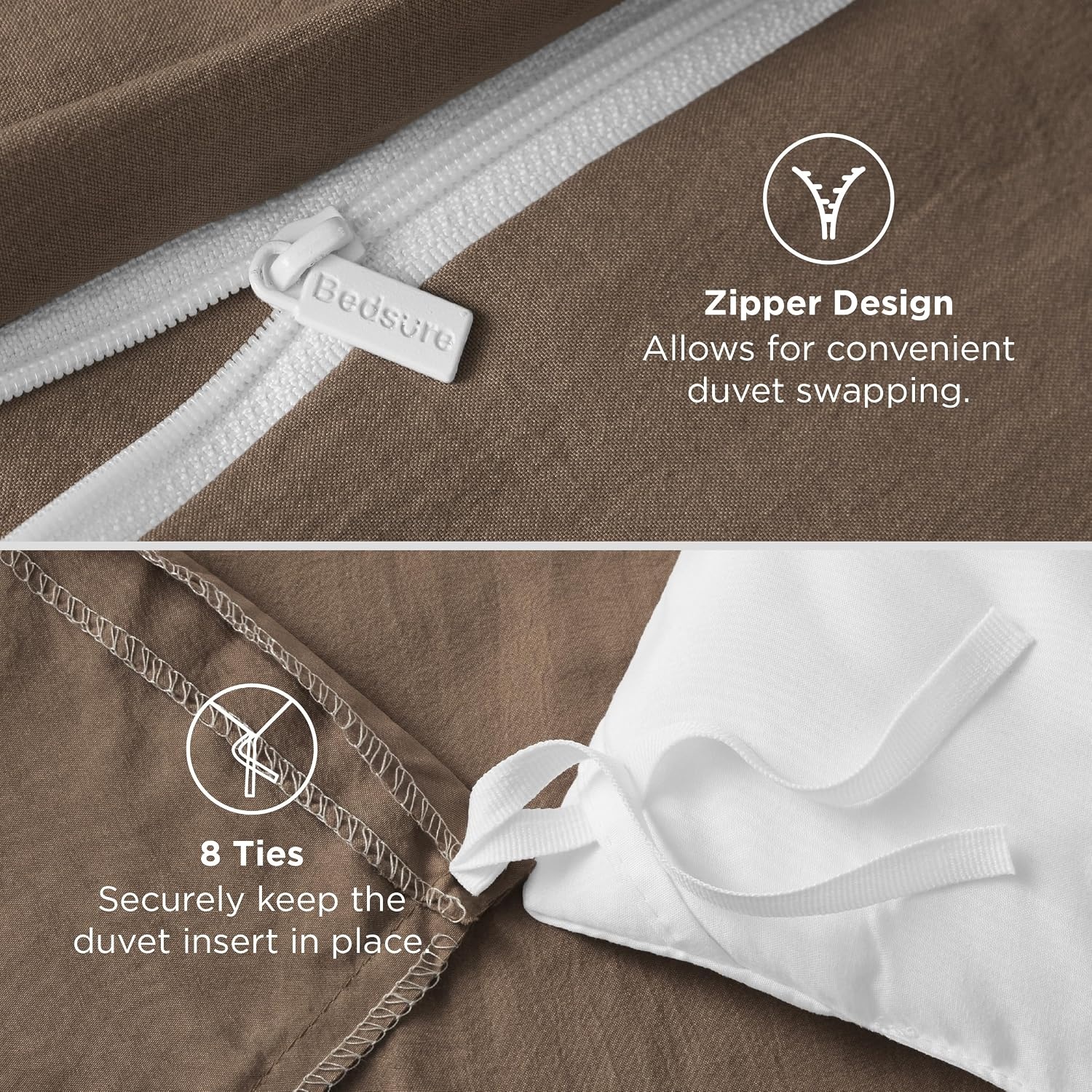 image:imageBedsure White Duvet Cover Queen Size 3 Pieces Prewashed CottonLike Polyester Extra Soft Bedding Set Includes 1 Duvet Cover 90x90 Inches with Zipper Closure amp 2 Pillow Shams Comforter Not Included02 Brown No Comforter