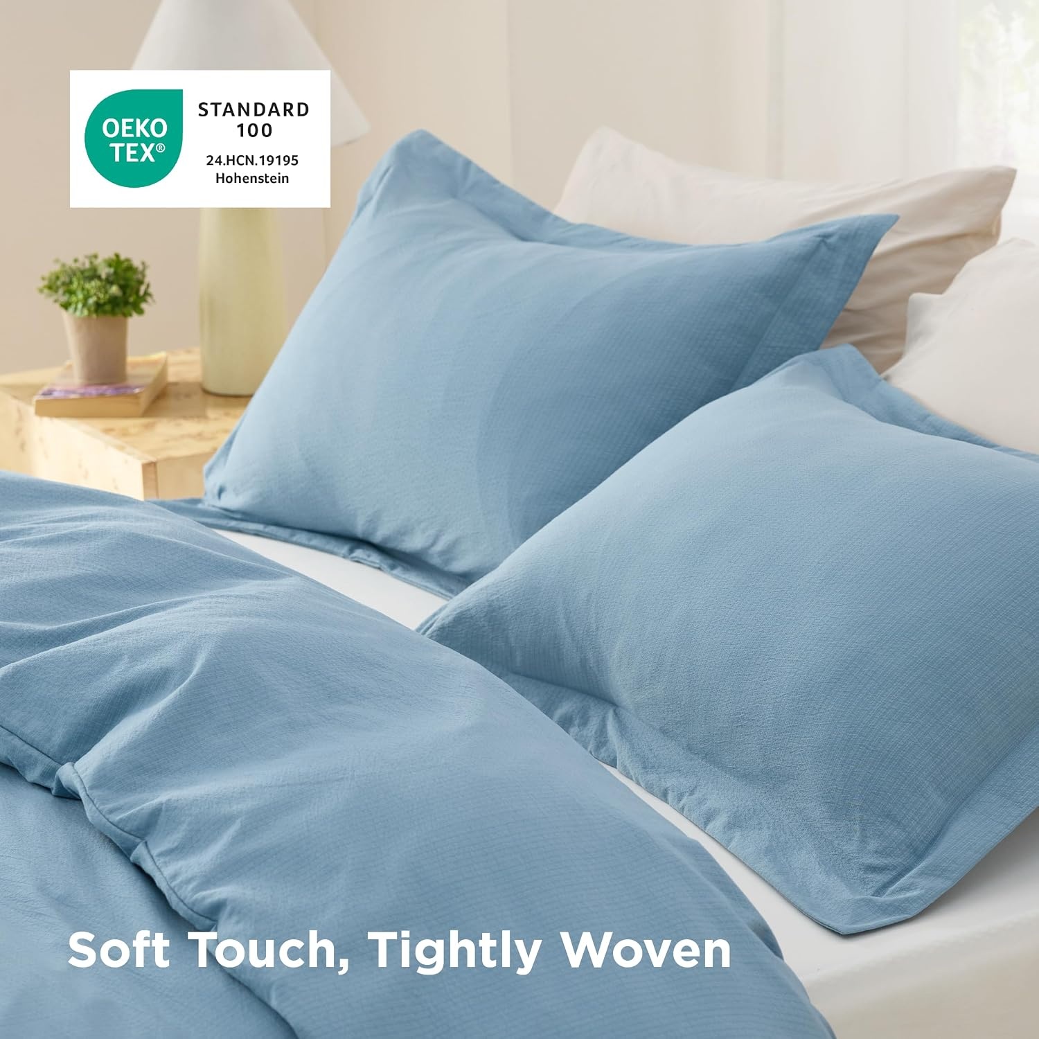 image:imageBedsure White Duvet Cover Queen Size 3 Pieces Prewashed CottonLike Polyester Extra Soft Bedding Set Includes 1 Duvet Cover 90x90 Inches with Zipper Closure amp 2 Pillow Shams Comforter Not Included22 Chambray Blue No Comforter
