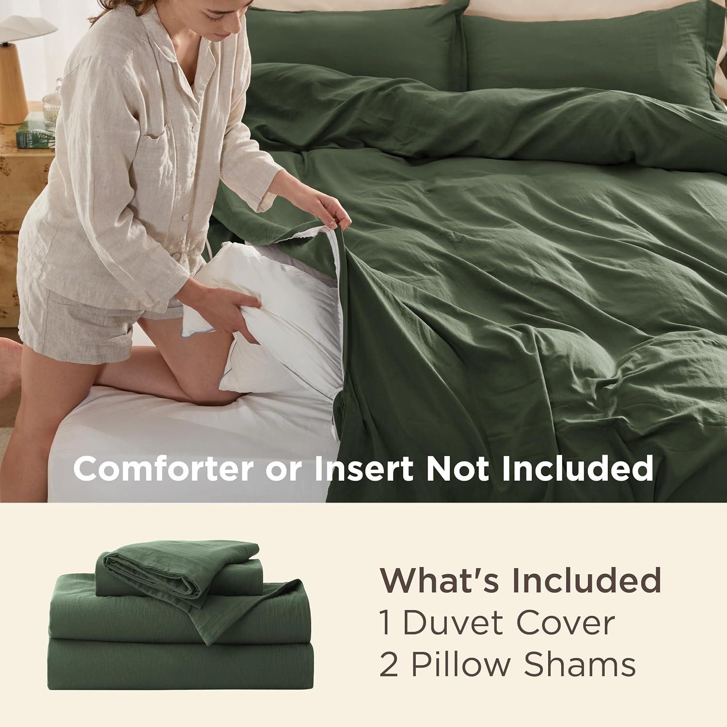 image:imageBedsure White Duvet Cover Queen Size 3 Pieces Prewashed CottonLike Polyester Extra Soft Bedding Set Includes 1 Duvet Cover 90x90 Inches with Zipper Closure amp 2 Pillow Shams Comforter Not Included03 Olive Green No Comforter