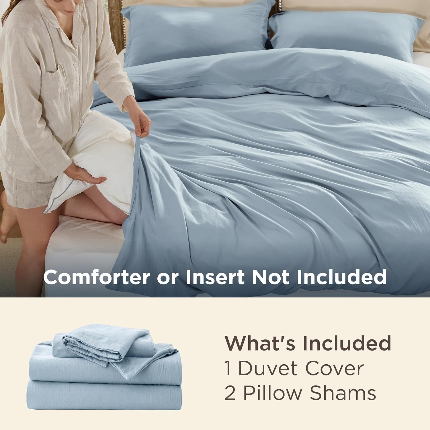 image:imageBedsure White Duvet Cover Queen Size 3 Pieces Prewashed CottonLike Polyester Extra Soft Bedding Set Includes 1 Duvet Cover 90x90 Inches with Zipper Closure amp 2 Pillow Shams Comforter Not Included05 Celestial Blue No Comforter