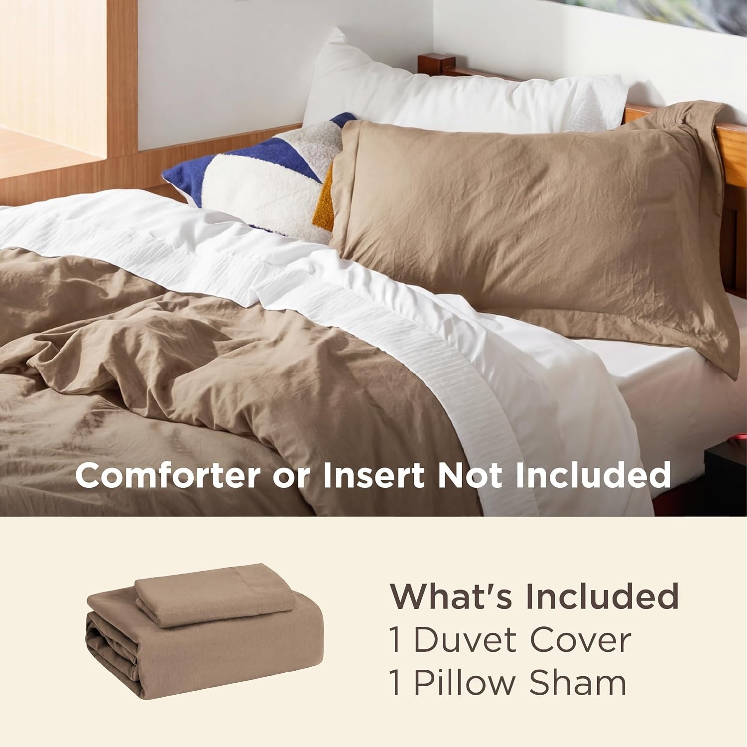 image:imageBedsure White Duvet Cover Queen Size 3 Pieces Prewashed CottonLike Polyester Extra Soft Bedding Set Includes 1 Duvet Cover 90x90 Inches with Zipper Closure amp 2 Pillow Shams Comforter Not Included02 Brown No Comforter