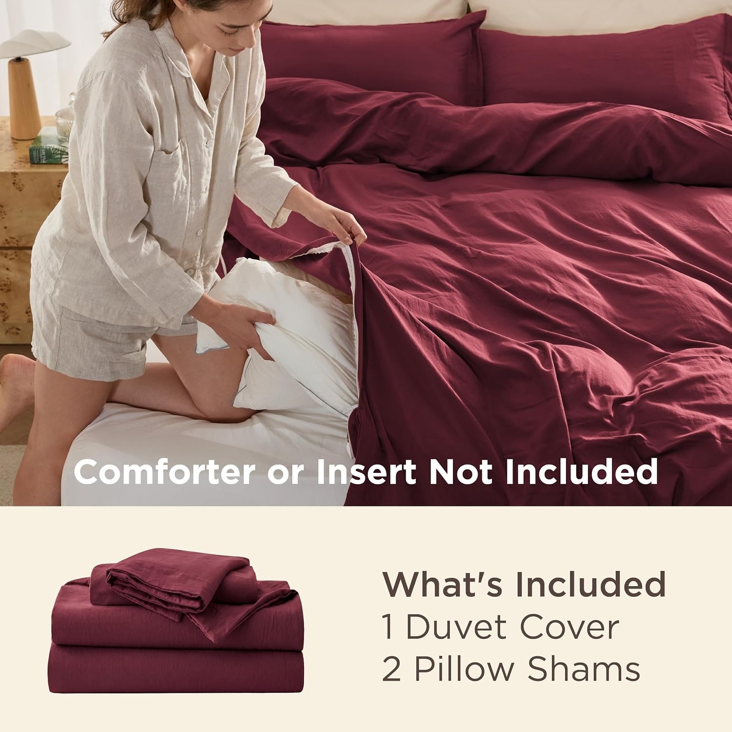image:imageBedsure White Duvet Cover Queen Size 3 Pieces Prewashed CottonLike Polyester Extra Soft Bedding Set Includes 1 Duvet Cover 90x90 Inches with Zipper Closure amp 2 Pillow Shams Comforter Not Included10 Burgundy No Comforter