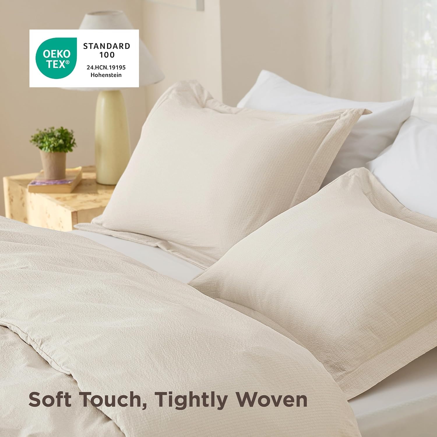 image:imageBedsure White Duvet Cover Queen Size 3 Pieces Prewashed CottonLike Polyester Extra Soft Bedding Set Includes 1 Duvet Cover 90x90 Inches with Zipper Closure amp 2 Pillow Shams Comforter Not Included20 Beige No Comforter