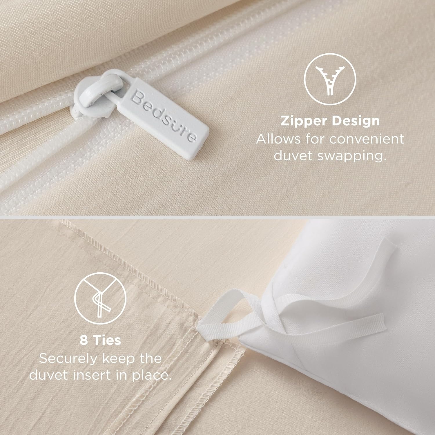 image:imageBedsure White Duvet Cover Queen Size 3 Pieces Prewashed CottonLike Polyester Extra Soft Bedding Set Includes 1 Duvet Cover 90x90 Inches with Zipper Closure amp 2 Pillow Shams Comforter Not Included02 Cream No Comforter