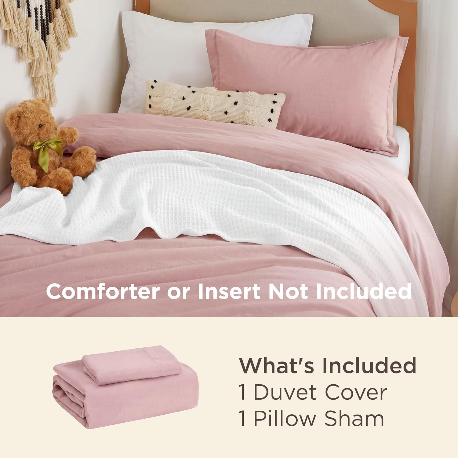 image:imageBedsure White Duvet Cover Queen Size 3 Pieces Prewashed CottonLike Polyester Extra Soft Bedding Set Includes 1 Duvet Cover 90x90 Inches with Zipper Closure amp 2 Pillow Shams Comforter Not Included09 Pink No Comforter