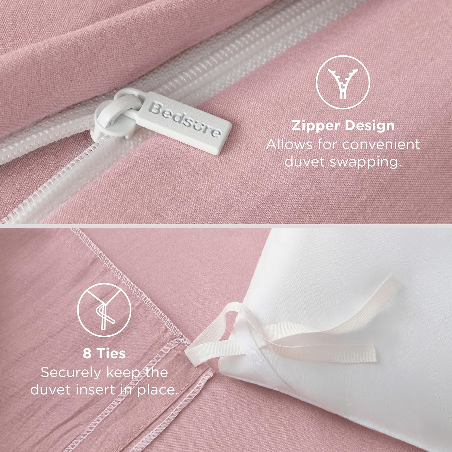 image:imageBedsure White Duvet Cover Queen Size 3 Pieces Prewashed CottonLike Polyester Extra Soft Bedding Set Includes 1 Duvet Cover 90x90 Inches with Zipper Closure amp 2 Pillow Shams Comforter Not Included09 Pink No Comforter