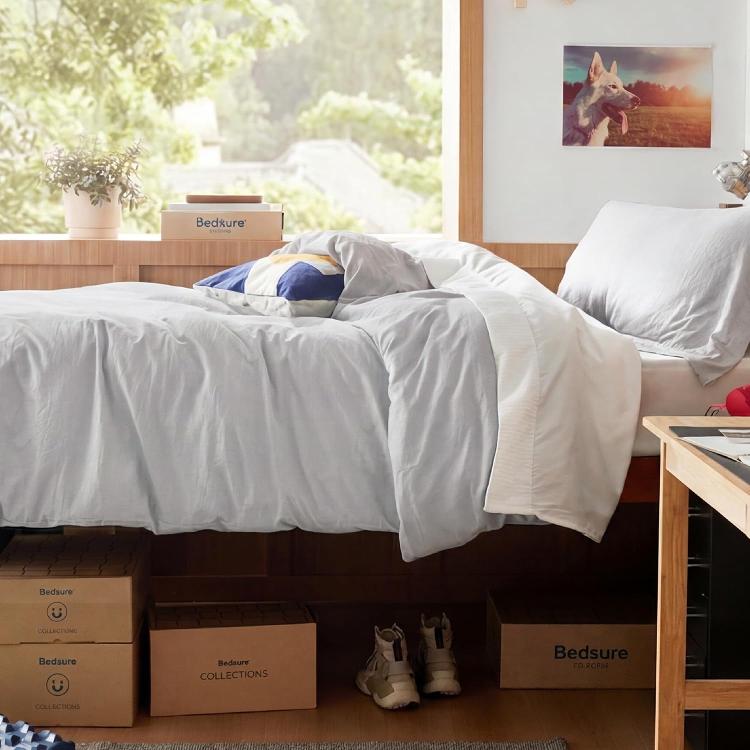 image:imageBedsure White Duvet Cover Queen Size 3 Pieces Prewashed CottonLike Polyester Extra Soft Bedding Set Includes 1 Duvet Cover 90x90 Inches with Zipper Closure amp 2 Pillow Shams Comforter Not Included04 Light Grey No Comforter