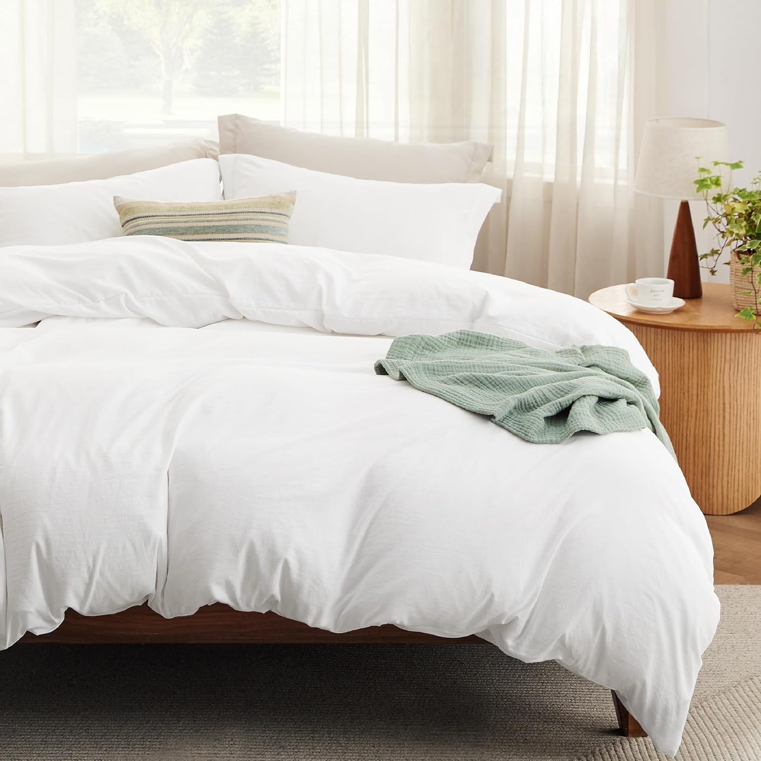 image:imageBedsure White Duvet Cover Queen Size 3 Pieces Prewashed CottonLike Polyester Extra Soft Bedding Set Includes 1 Duvet Cover 90x90 Inches with Zipper Closure amp 2 Pillow Shams Comforter Not Included00 White No Comforter