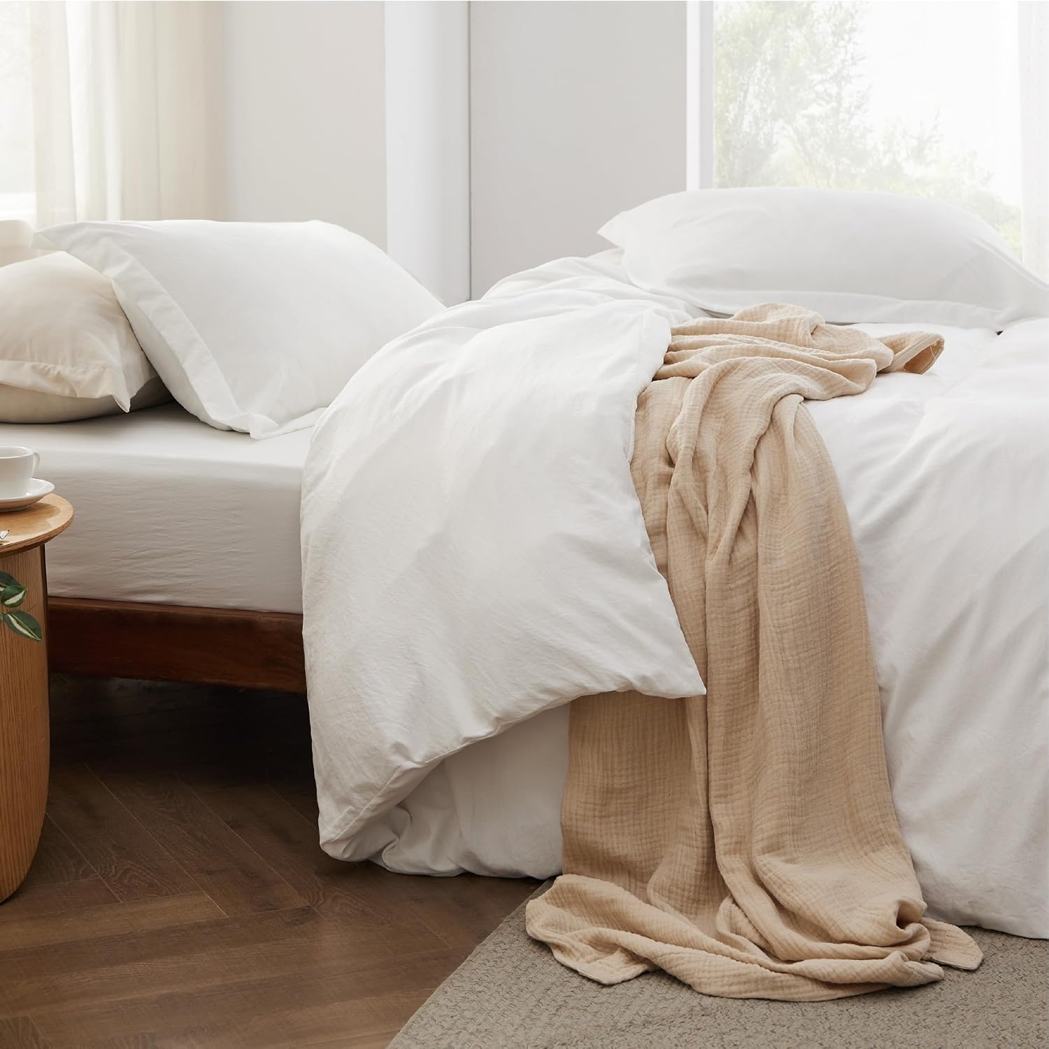 image:imageBedsure White Duvet Cover Queen Size 3 Pieces Prewashed CottonLike Polyester Extra Soft Bedding Set Includes 1 Duvet Cover 90x90 Inches with Zipper Closure amp 2 Pillow Shams Comforter Not Included00 White No Comforter