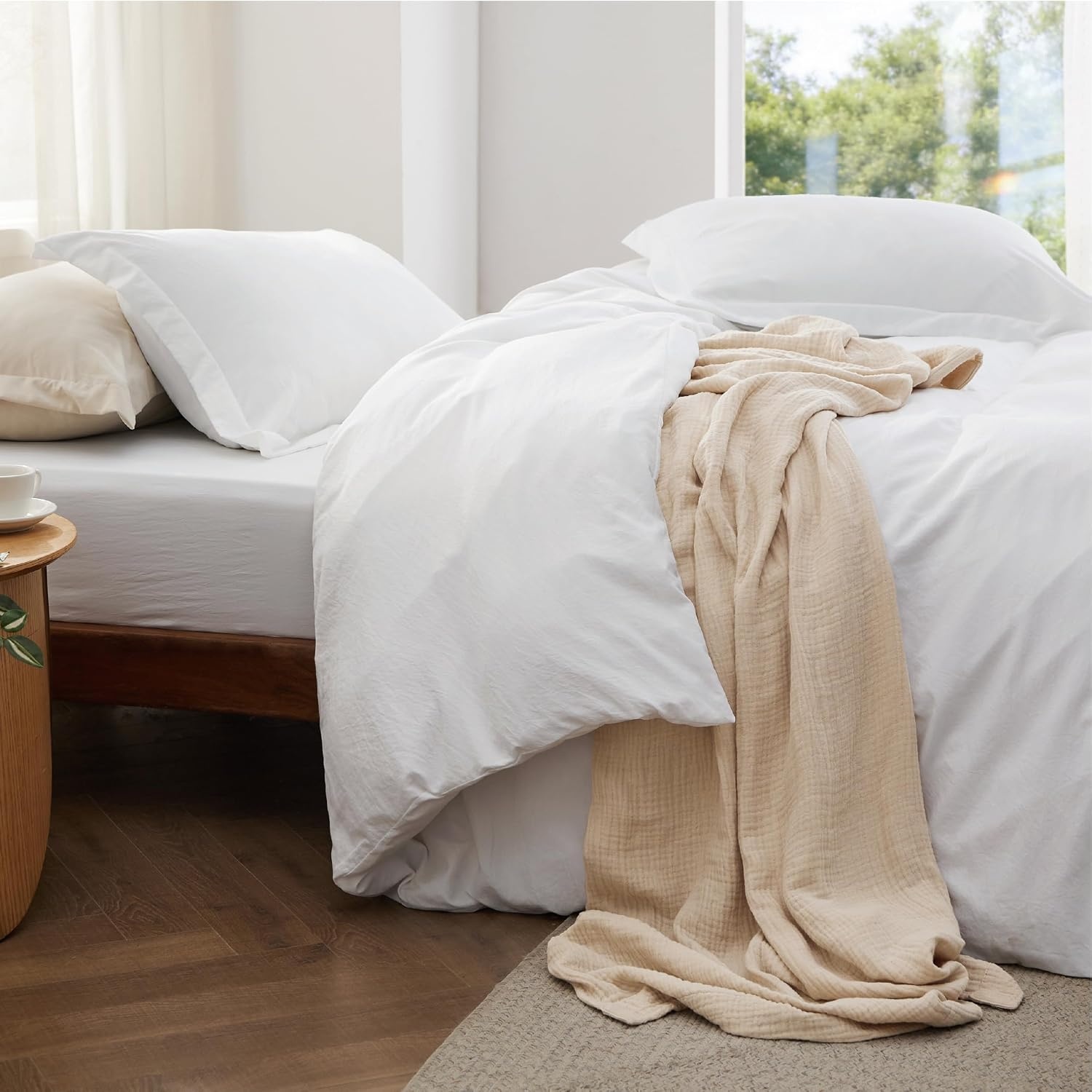 image:imageBedsure White Duvet Cover Queen Size 3 Pieces Prewashed CottonLike Polyester Extra Soft Bedding Set Includes 1 Duvet Cover 90x90 Inches with Zipper Closure amp 2 Pillow Shams Comforter Not Included02 Bright White No Comforter