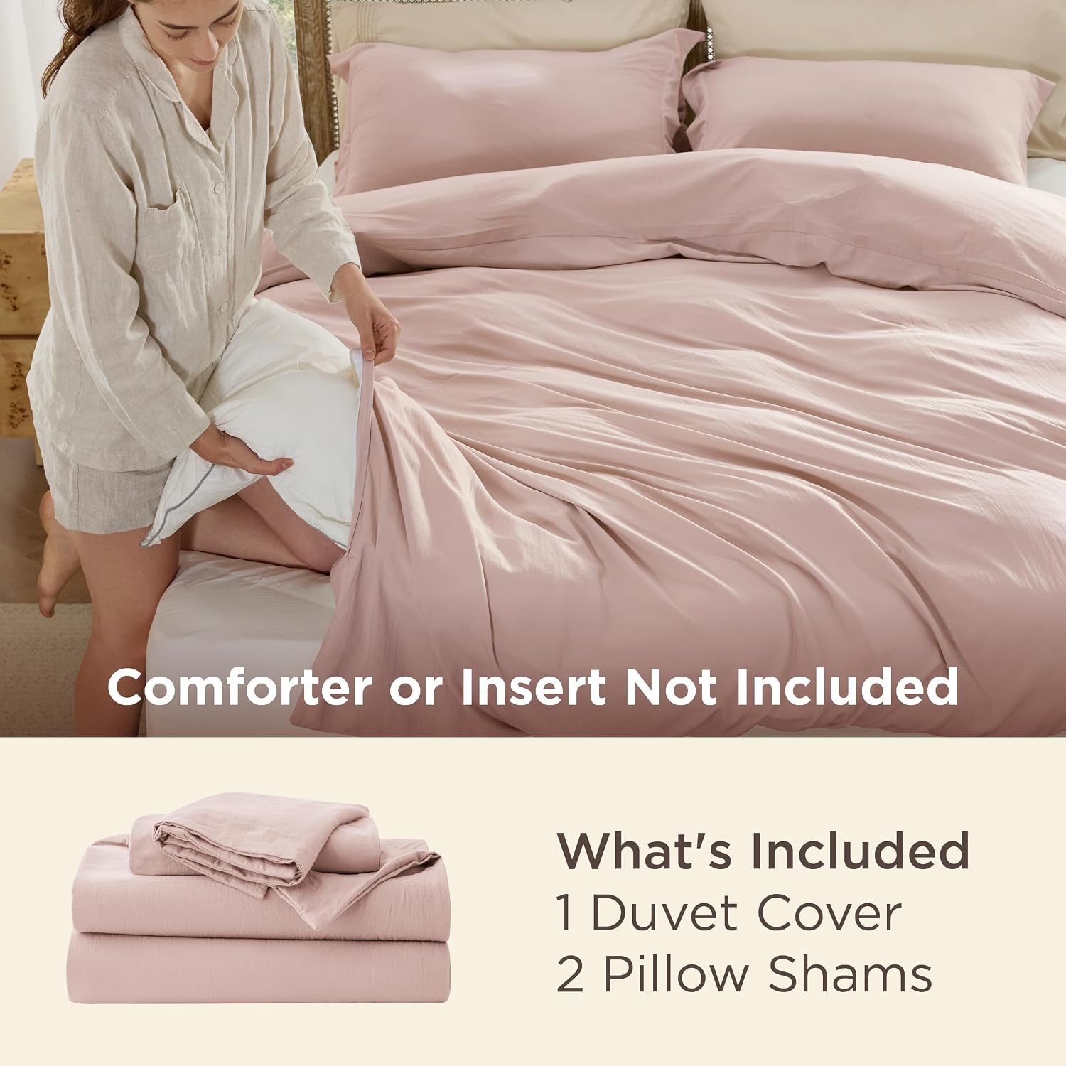 image:imageBedsure White Duvet Cover Queen Size 3 Pieces Prewashed CottonLike Polyester Extra Soft Bedding Set Includes 1 Duvet Cover 90x90 Inches with Zipper Closure amp 2 Pillow Shams Comforter Not Included01 Rose Pink No Comforter