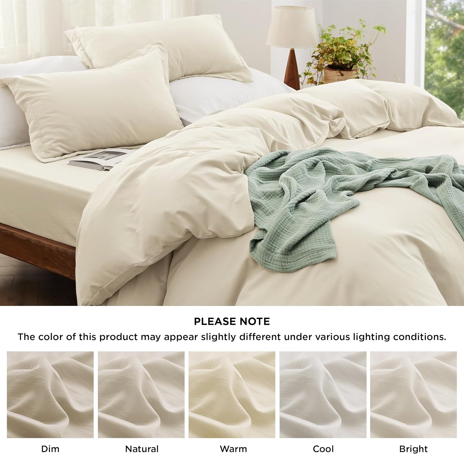 image:imageBedsure White Duvet Cover Queen Size 3 Pieces Prewashed CottonLike Polyester Extra Soft Bedding Set Includes 1 Duvet Cover 90x90 Inches with Zipper Closure amp 2 Pillow Shams Comforter Not Included02 Cream No Comforter