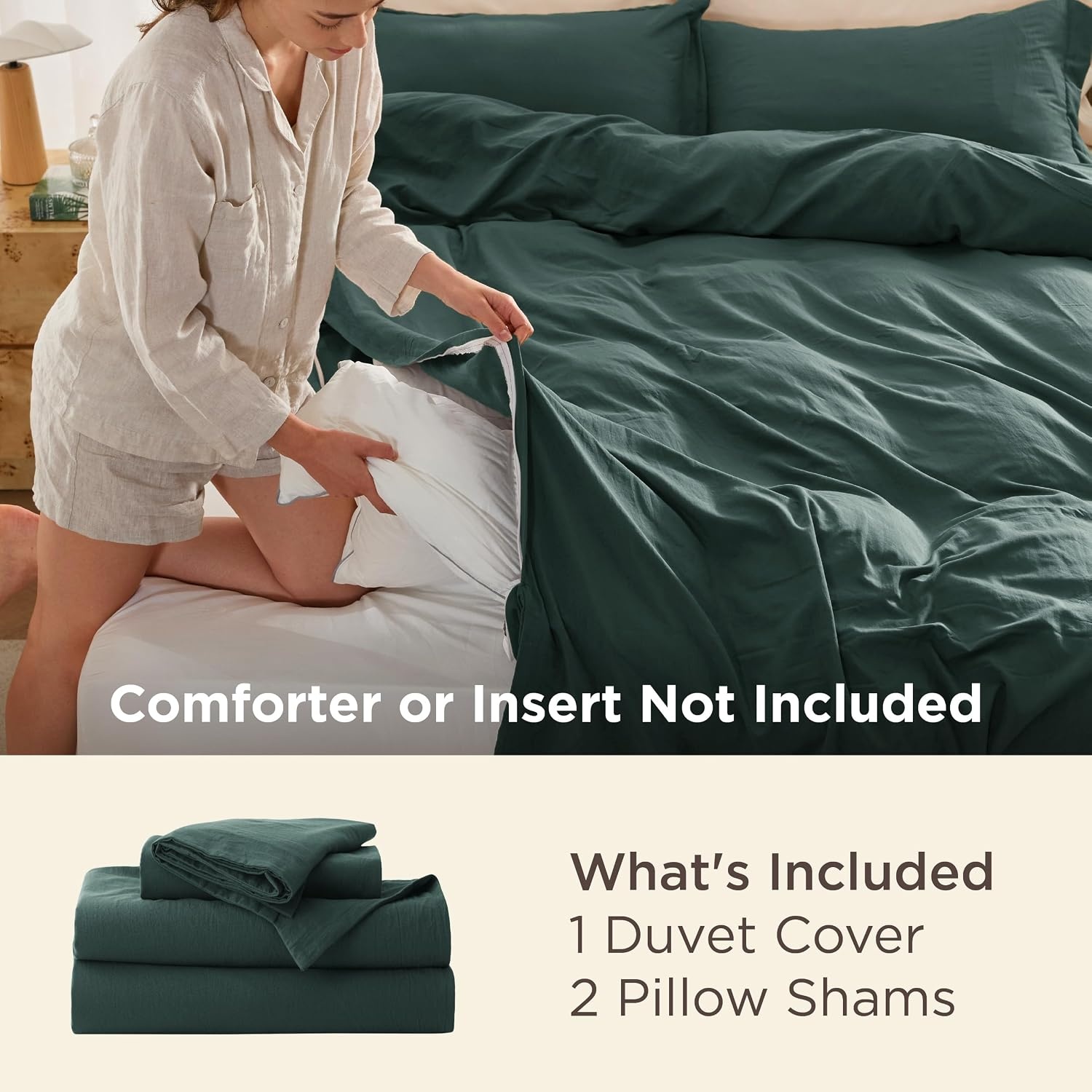 image:imageBedsure White Duvet Cover Queen Size 3 Pieces Prewashed CottonLike Polyester Extra Soft Bedding Set Includes 1 Duvet Cover 90x90 Inches with Zipper Closure amp 2 Pillow Shams Comforter Not Included01 Forest Green No Comforter
