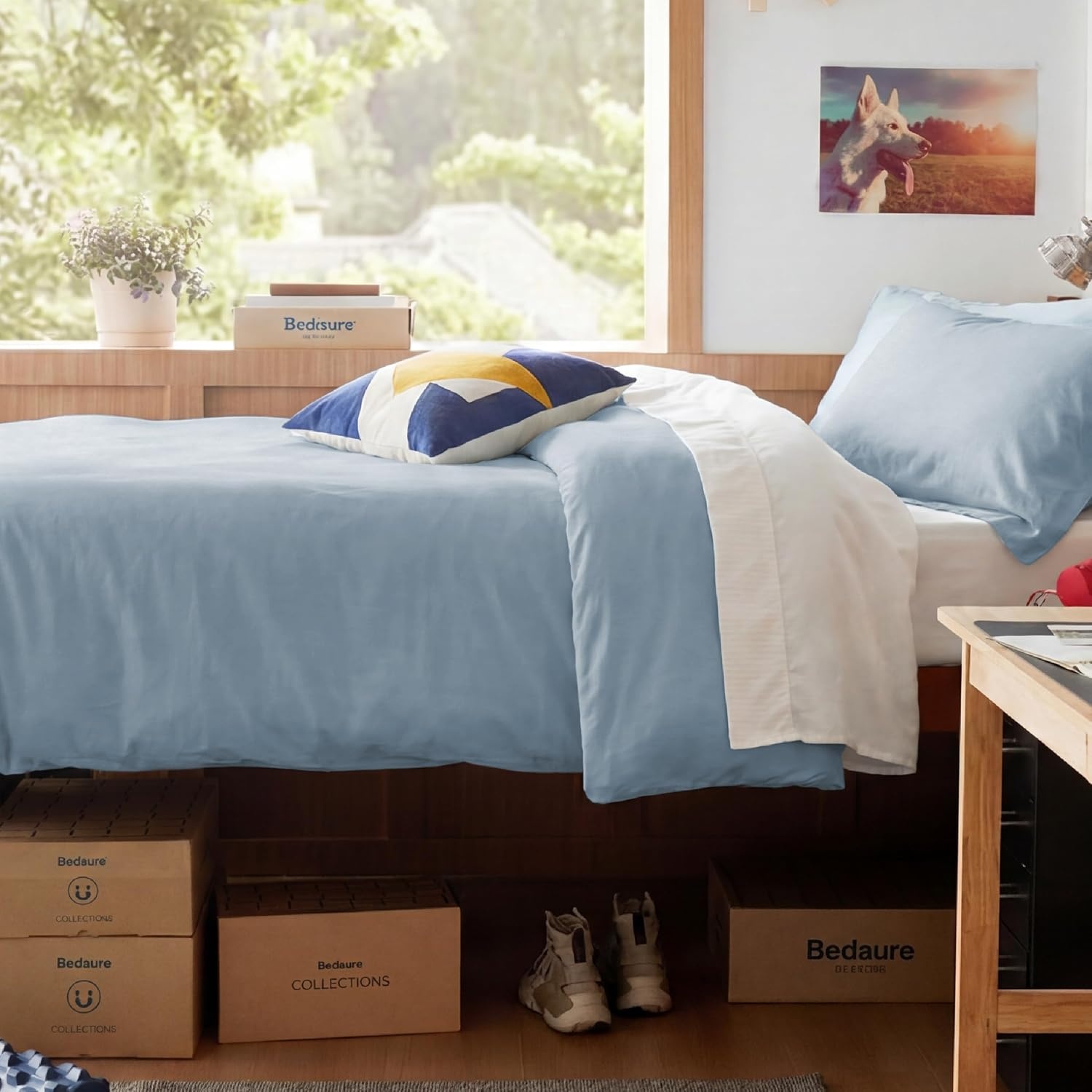 image:imageBedsure White Duvet Cover Queen Size 3 Pieces Prewashed CottonLike Polyester Extra Soft Bedding Set Includes 1 Duvet Cover 90x90 Inches with Zipper Closure amp 2 Pillow Shams Comforter Not Included05 Celestial Blue No Comforter