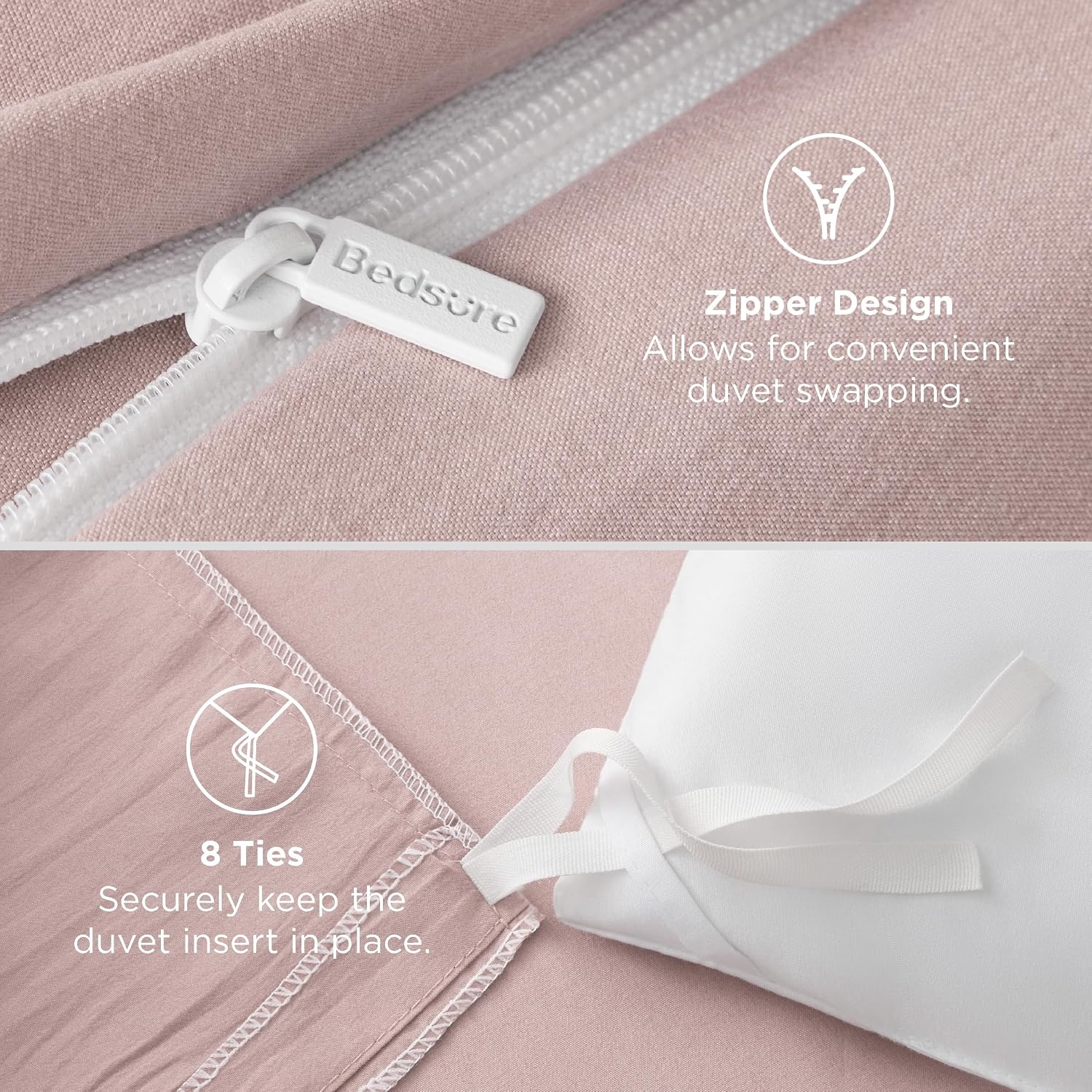 image:imageBedsure White Duvet Cover Queen Size 3 Pieces Prewashed CottonLike Polyester Extra Soft Bedding Set Includes 1 Duvet Cover 90x90 Inches with Zipper Closure amp 2 Pillow Shams Comforter Not Included01 Rose Pink No Comforter