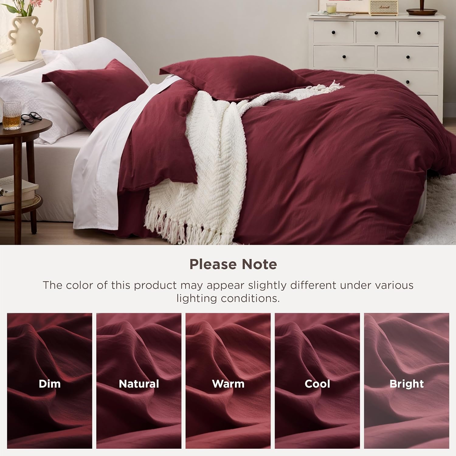 image:imageBedsure White Duvet Cover Queen Size 3 Pieces Prewashed CottonLike Polyester Extra Soft Bedding Set Includes 1 Duvet Cover 90x90 Inches with Zipper Closure amp 2 Pillow Shams Comforter Not Included10 Burgundy No Comforter