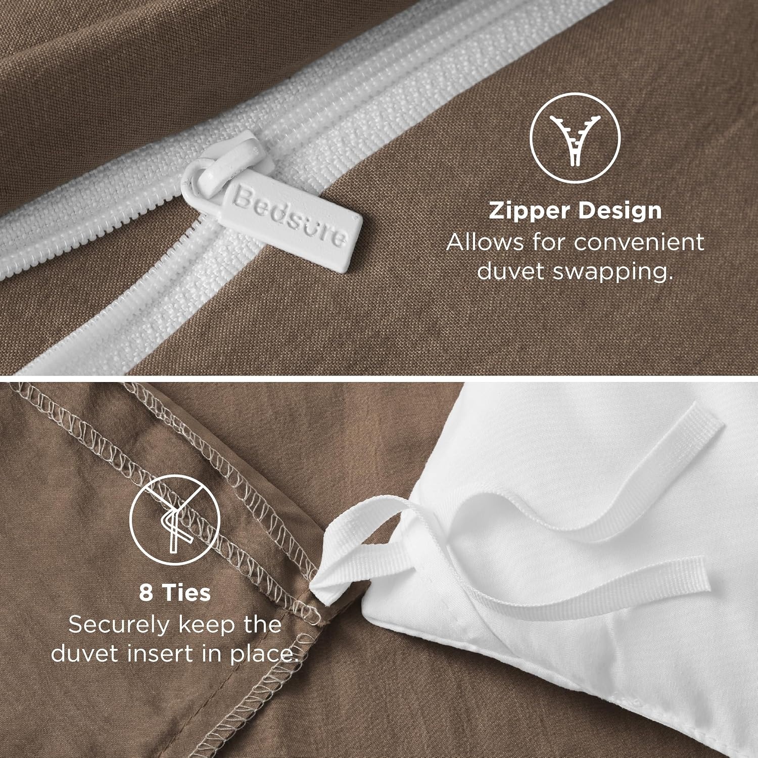 image:imageBedsure White Duvet Cover Queen Size 3 Pieces Prewashed CottonLike Polyester Extra Soft Bedding Set Includes 1 Duvet Cover 90x90 Inches with Zipper Closure amp 2 Pillow Shams Comforter Not Included02 Brown No Comforter