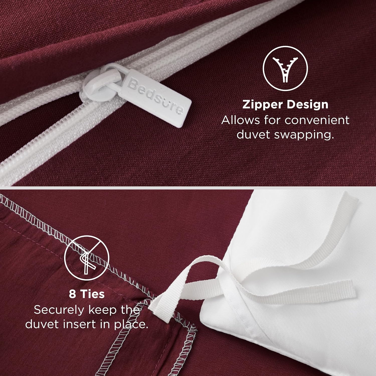 image:imageBedsure White Duvet Cover Queen Size 3 Pieces Prewashed CottonLike Polyester Extra Soft Bedding Set Includes 1 Duvet Cover 90x90 Inches with Zipper Closure amp 2 Pillow Shams Comforter Not Included10 Burgundy No Comforter