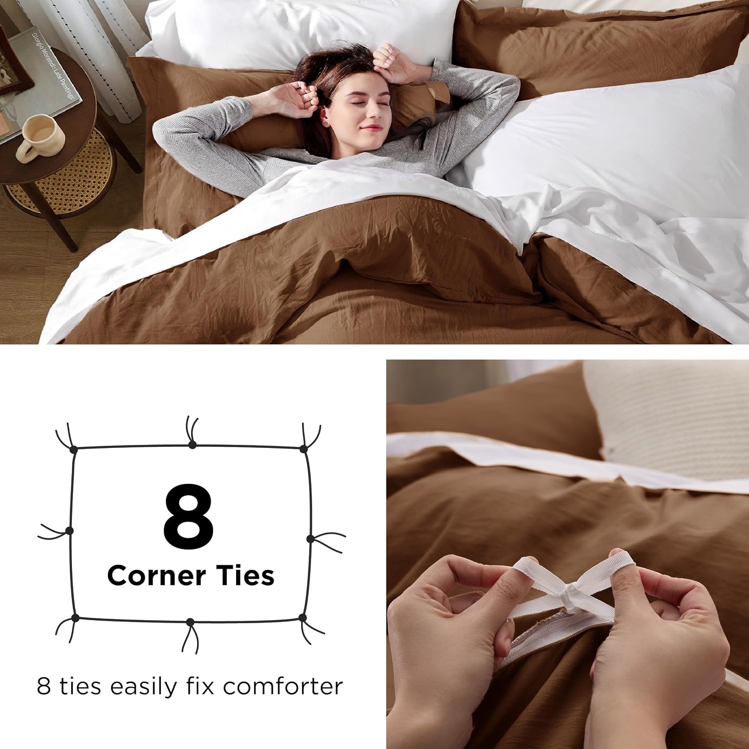 image:imageBedsure White Duvet Cover Queen Size 3 Pieces Prewashed CottonLike Polyester Extra Soft Bedding Set Includes 1 Duvet Cover 90x90 Inches with Zipper Closure amp 2 Pillow Shams Comforter Not Included19 Chocolate Brown No Comforter