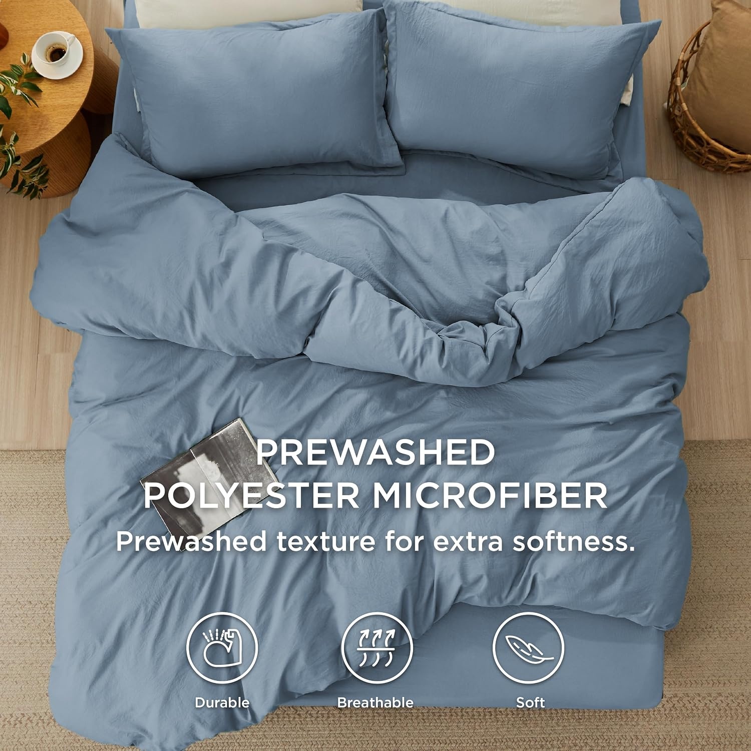 image:imageBedsure White Duvet Cover Queen Size 3 Pieces Prewashed CottonLike Polyester Extra Soft Bedding Set Includes 1 Duvet Cover 90x90 Inches with Zipper Closure amp 2 Pillow Shams Comforter Not Included05 Mineral Blue No Comforter