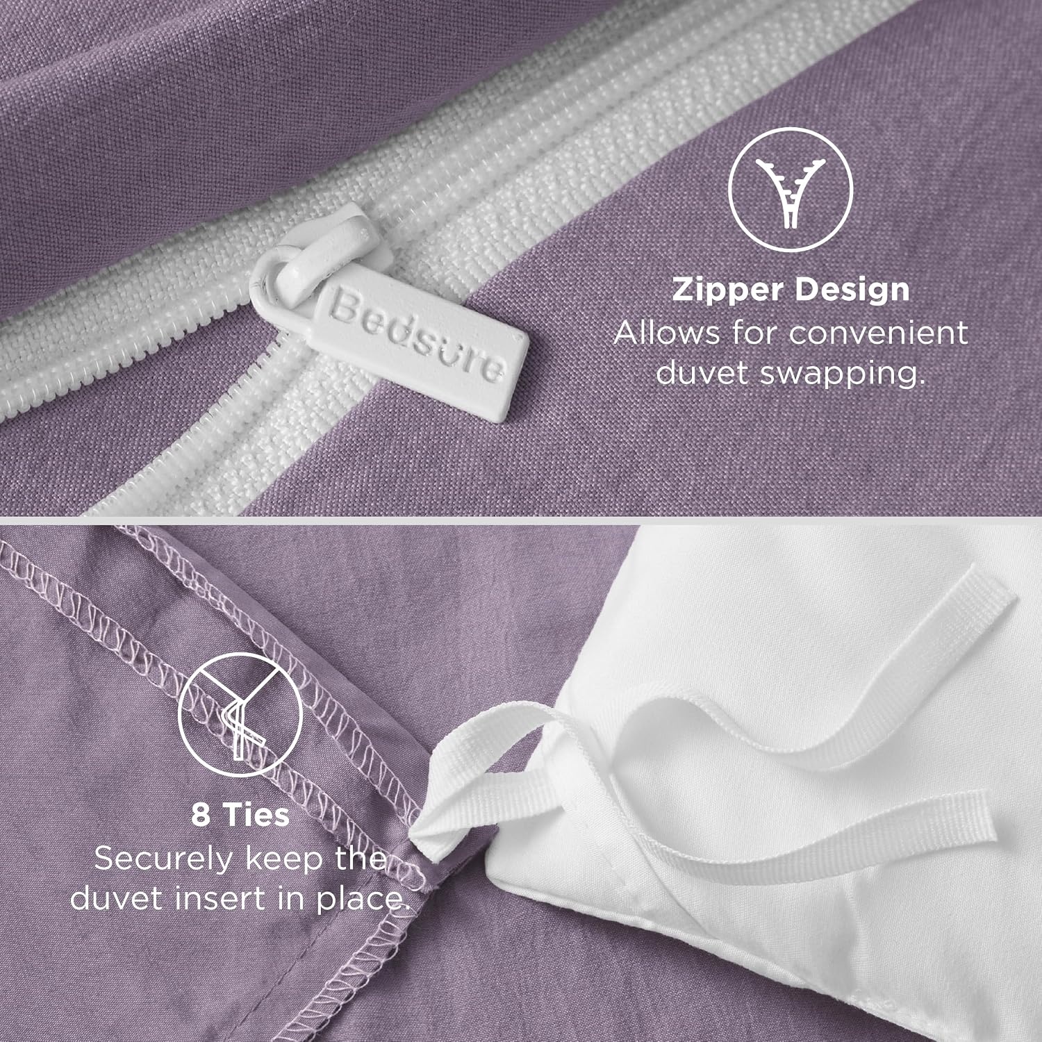 image:imageBedsure White Duvet Cover Queen Size 3 Pieces Prewashed CottonLike Polyester Extra Soft Bedding Set Includes 1 Duvet Cover 90x90 Inches with Zipper Closure amp 2 Pillow Shams Comforter Not Included06 Dusty Purple No Comforter