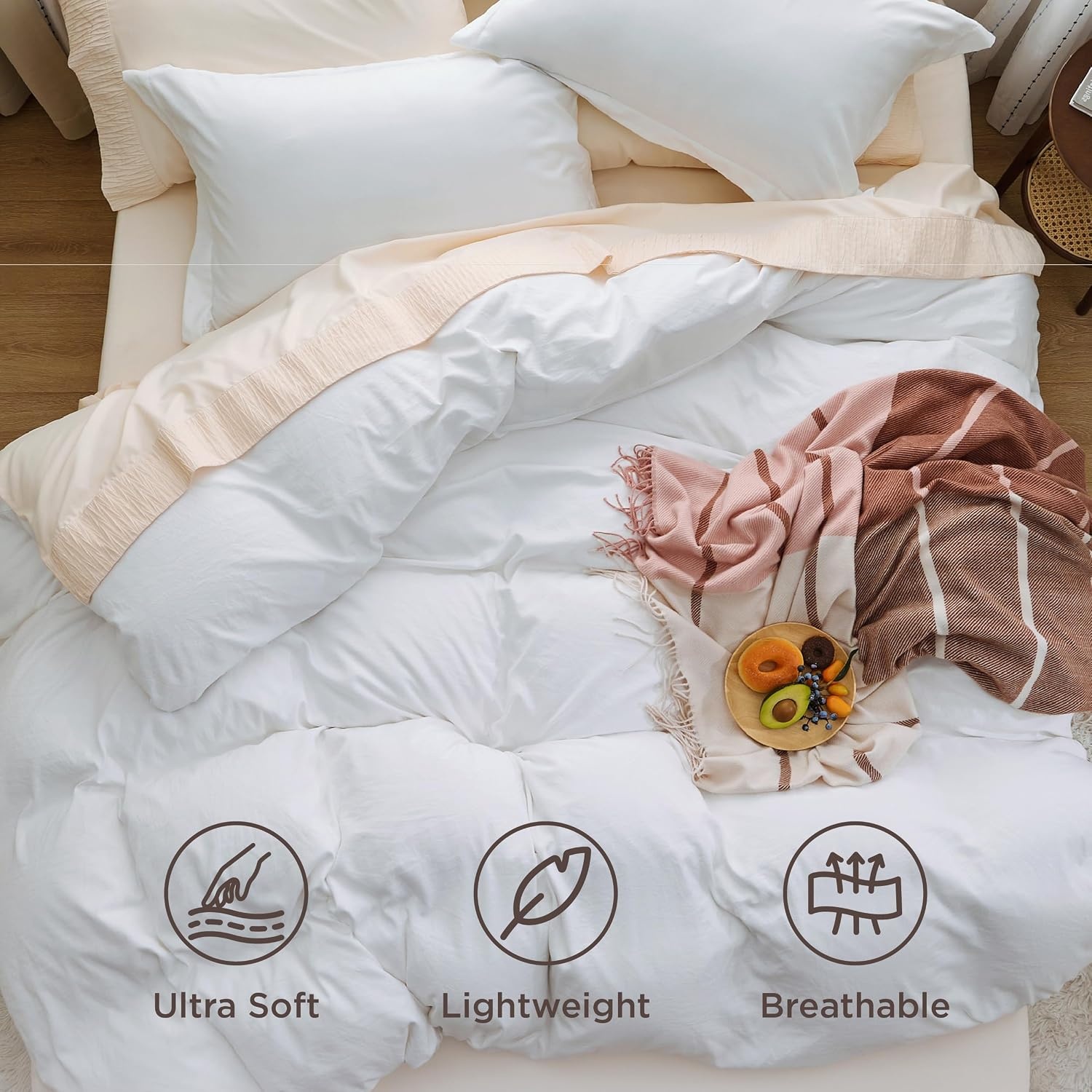 image:imageBedsure White Duvet Cover Queen Size 3 Pieces Prewashed CottonLike Polyester Extra Soft Bedding Set Includes 1 Duvet Cover 90x90 Inches with Zipper Closure amp 2 Pillow Shams Comforter Not Included00 White No Comforter