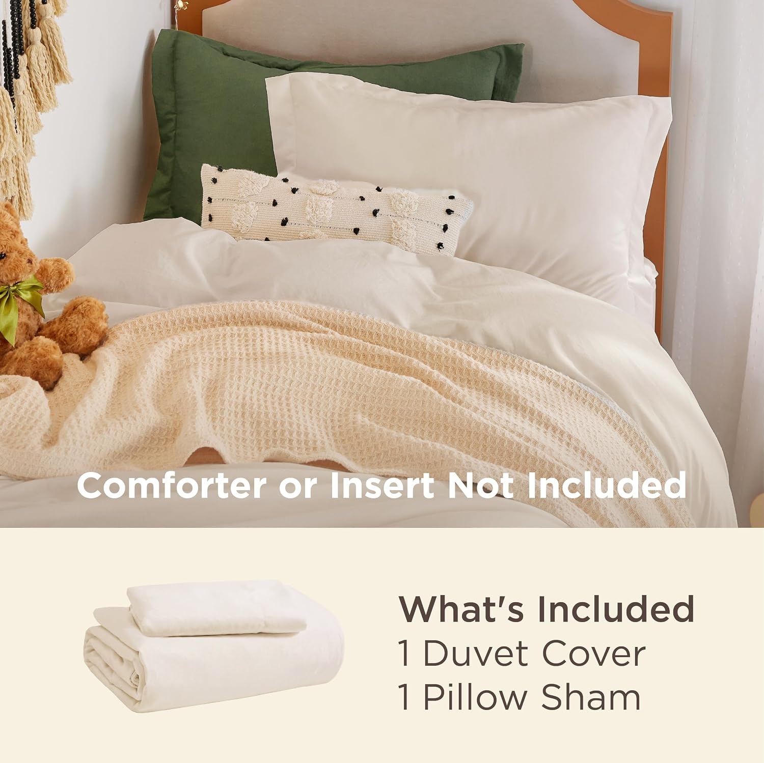 image:imageBedsure White Duvet Cover Queen Size 3 Pieces Prewashed CottonLike Polyester Extra Soft Bedding Set Includes 1 Duvet Cover 90x90 Inches with Zipper Closure amp 2 Pillow Shams Comforter Not Included02 Cream No Comforter