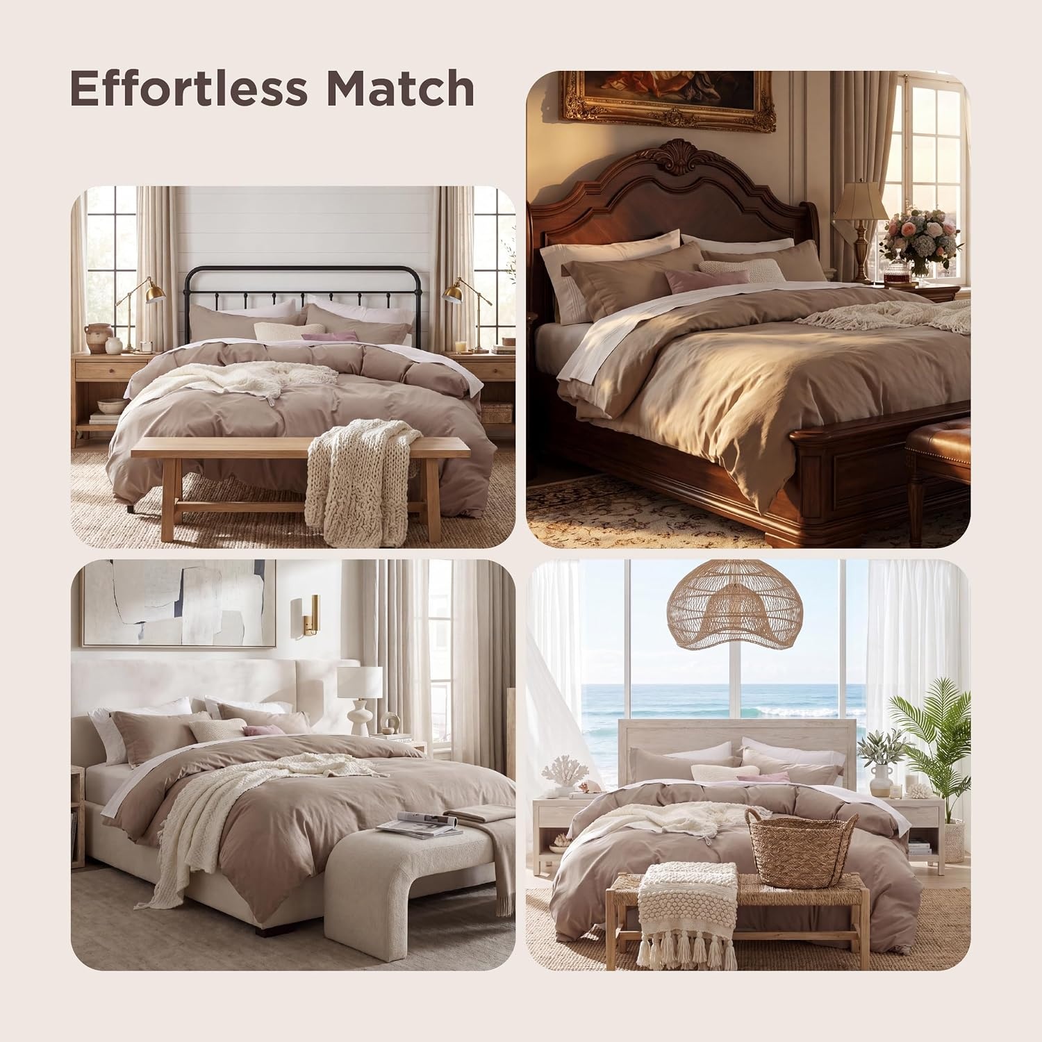 image:imageBedsure White Duvet Cover Queen Size 3 Pieces Prewashed CottonLike Polyester Extra Soft Bedding Set Includes 1 Duvet Cover 90x90 Inches with Zipper Closure amp 2 Pillow Shams Comforter Not Included02 Khaki No Comforter