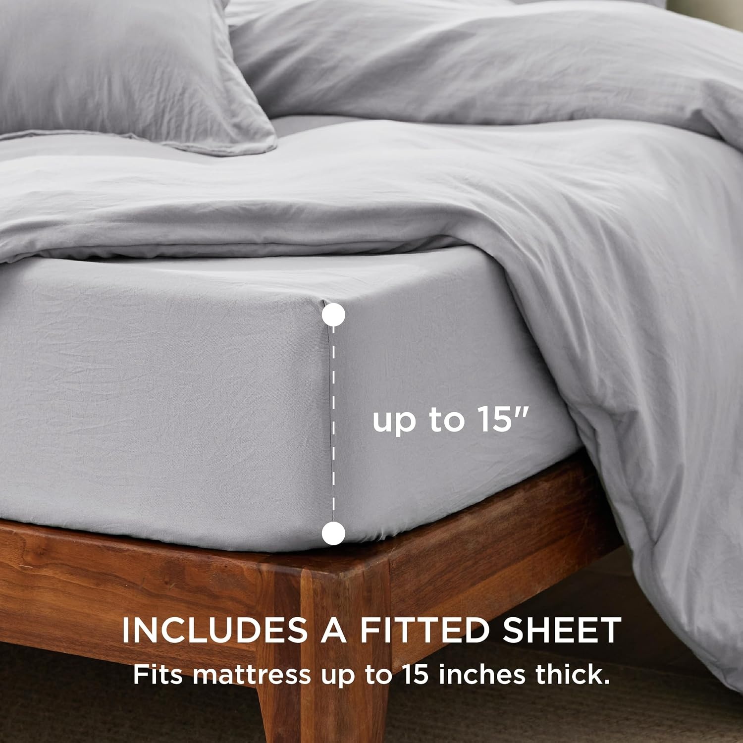 image:imageBedsure White Duvet Cover Queen Size 3 Pieces Prewashed CottonLike Polyester Extra Soft Bedding Set Includes 1 Duvet Cover 90x90 Inches with Zipper Closure amp 2 Pillow Shams Comforter Not Included04 Light Grey No Comforter
